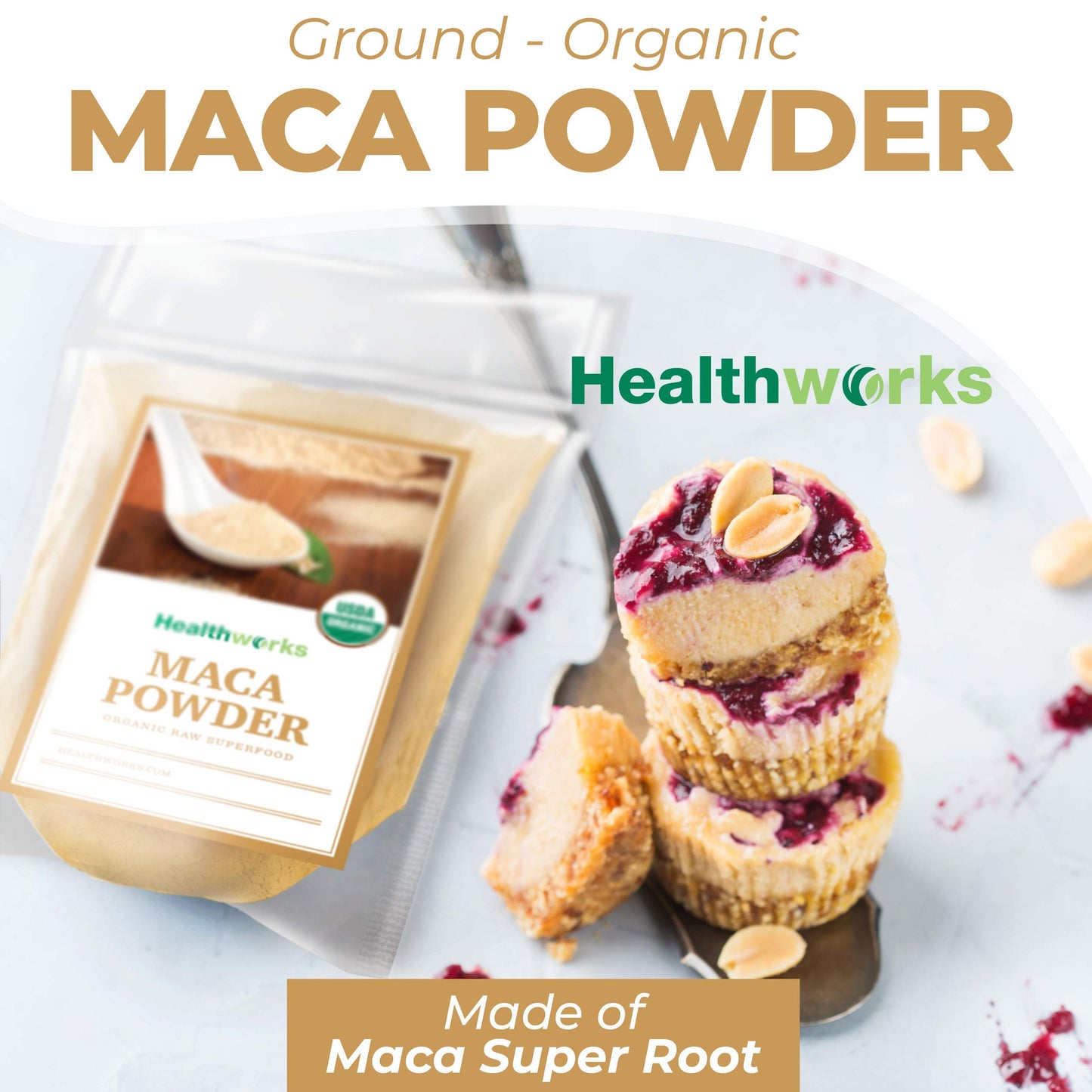 Healthworks Superfoods Organic Maca Powder Raw - 32 Oz / 2 Lbs - Certified Organic Flour Use - Keto, Vegan & Non-GMO - Premium Peruvian Origin - Breakfast, Smoothies, Baking & Coffee - Antioxidant - Medaid International