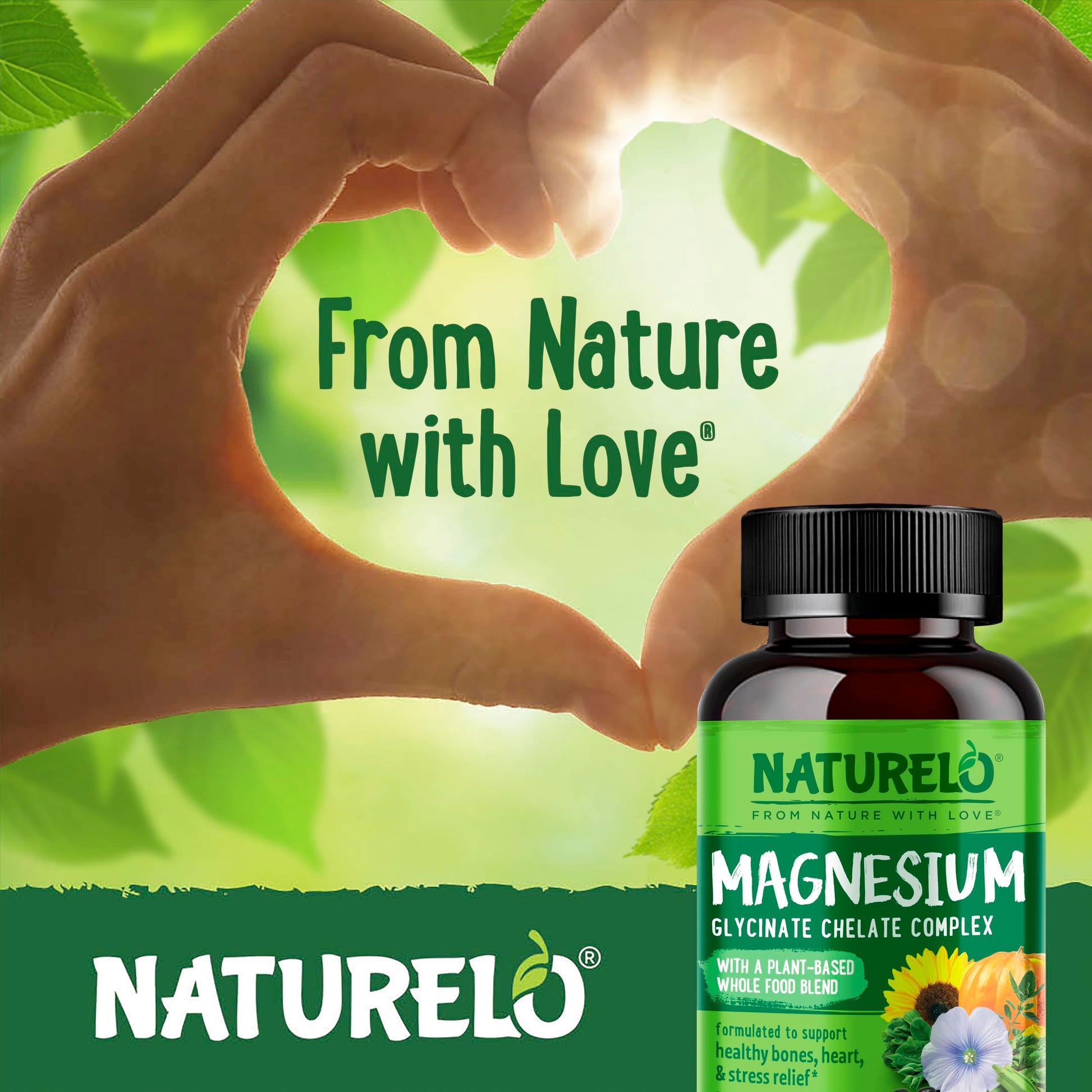 NATURELO Magnesium Glycinate Chelate Complex - 200 mg Magnesium with Organic Vegetables to Support Sleep, Calm, Muscle Cramp & Stress Relief - Gluten Free, Non GMO - 120 Capsules - Medaid International
