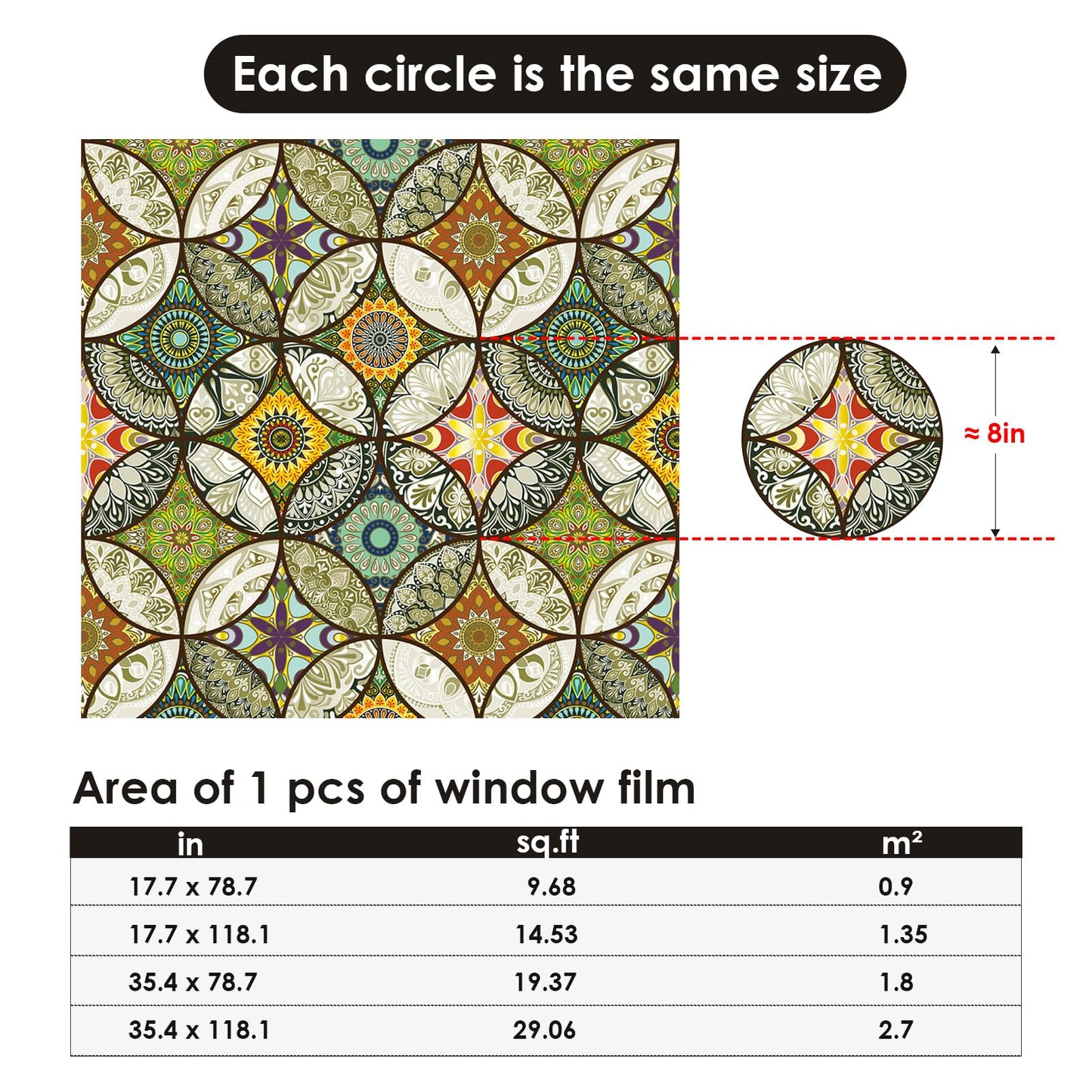 DKTIE Static Cling Decorative Window Film with Installation Tools Non Adhesive Privacy Film, Stained Glass Window Film for Bathroom Shower Door Heat Cotrol Anti UV, 17.7 x 78.7 Inch - Medaid International