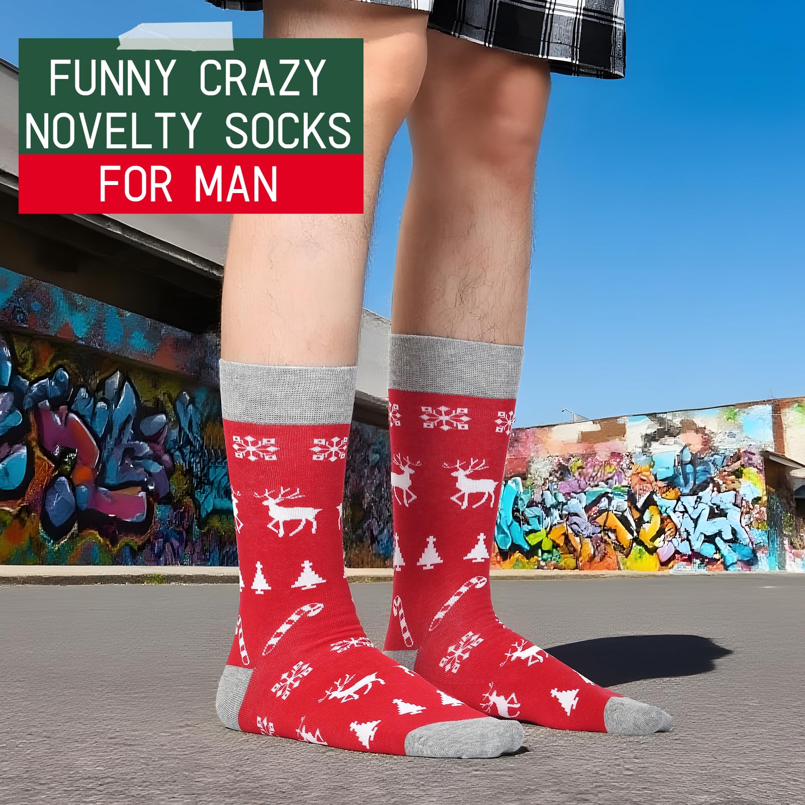 HSELL Mens Fun Patterned Dress Socks Funny Novelty Crazy Design Cotton Socks Gift for Men (4 Pairs - Christmas) - Medaid International