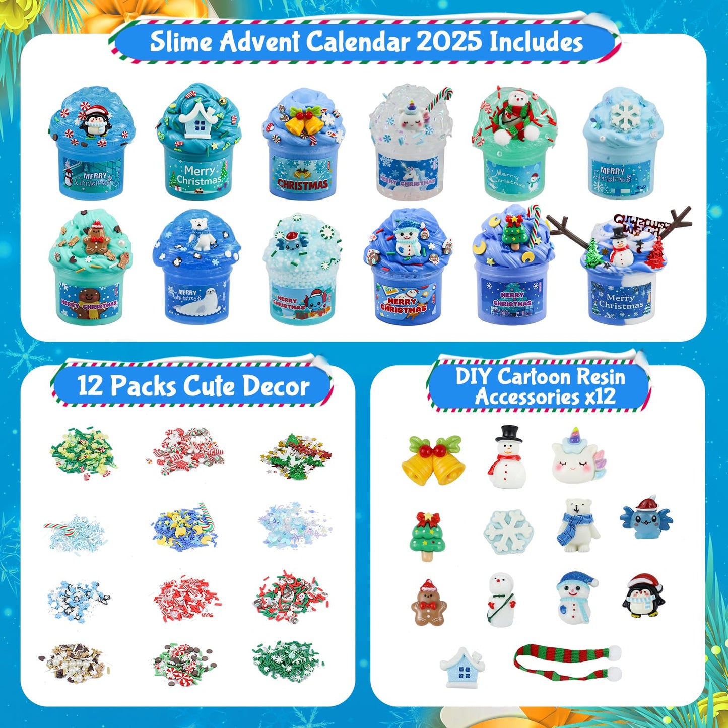 Advent Calendar 2025 Blue Fluffy Butter Slime Kit Countdown to Christmas DIY Cloud Crystal Slime Kit 24 Days of Surprises Fun for Boys and Girls Teen Ages 6 and Up - Medaid International