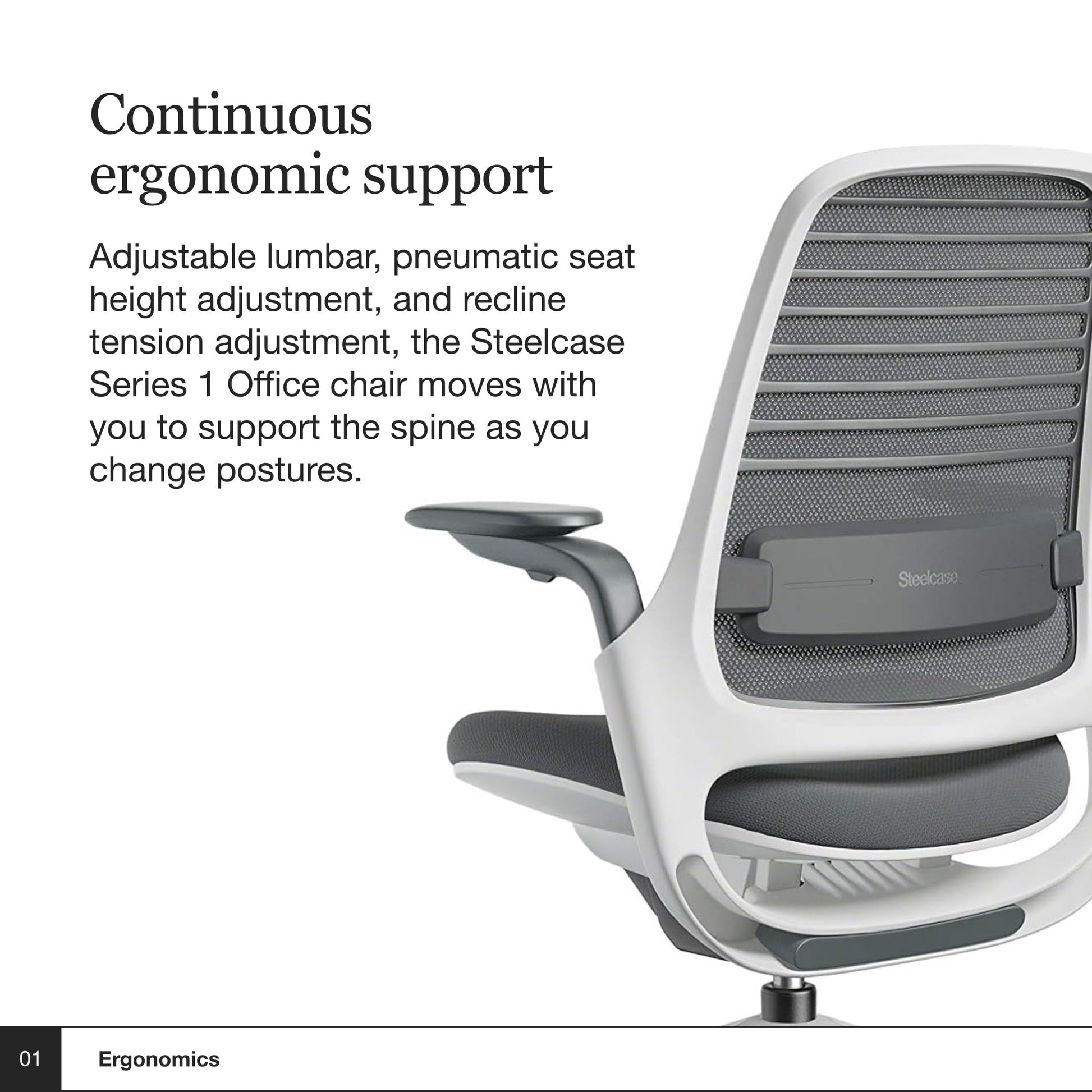 Steelcase Series 1 Office Chair - Ergonomic Work Chair with Wheels for Hard Flooring - Helps Support Productivity - Weight-Activated Controls, Back Supports & Arm Support - Easy Assembly - Graphite - Medaid International
