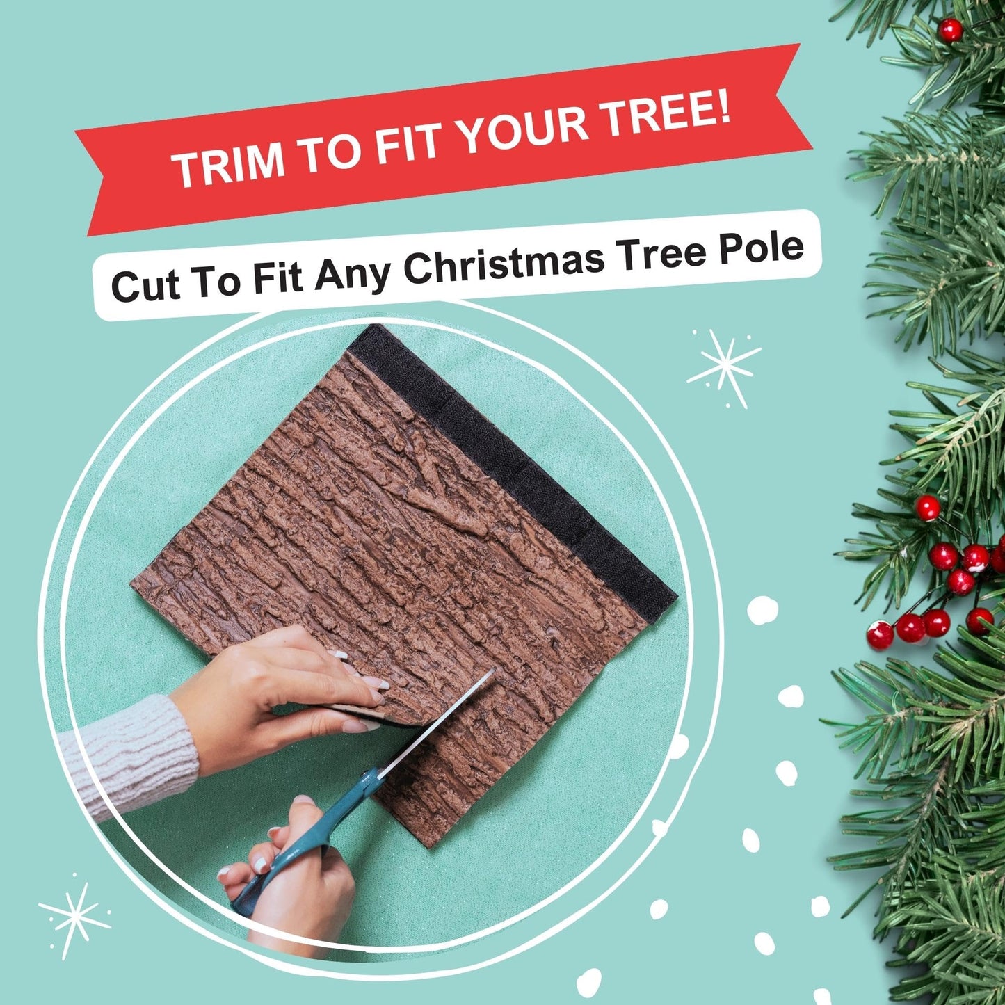 Realistic Faux Brown Bark Xmas Tree Skirt Hides Fake Pole, By Christmas Tree Hugger - Medaid International