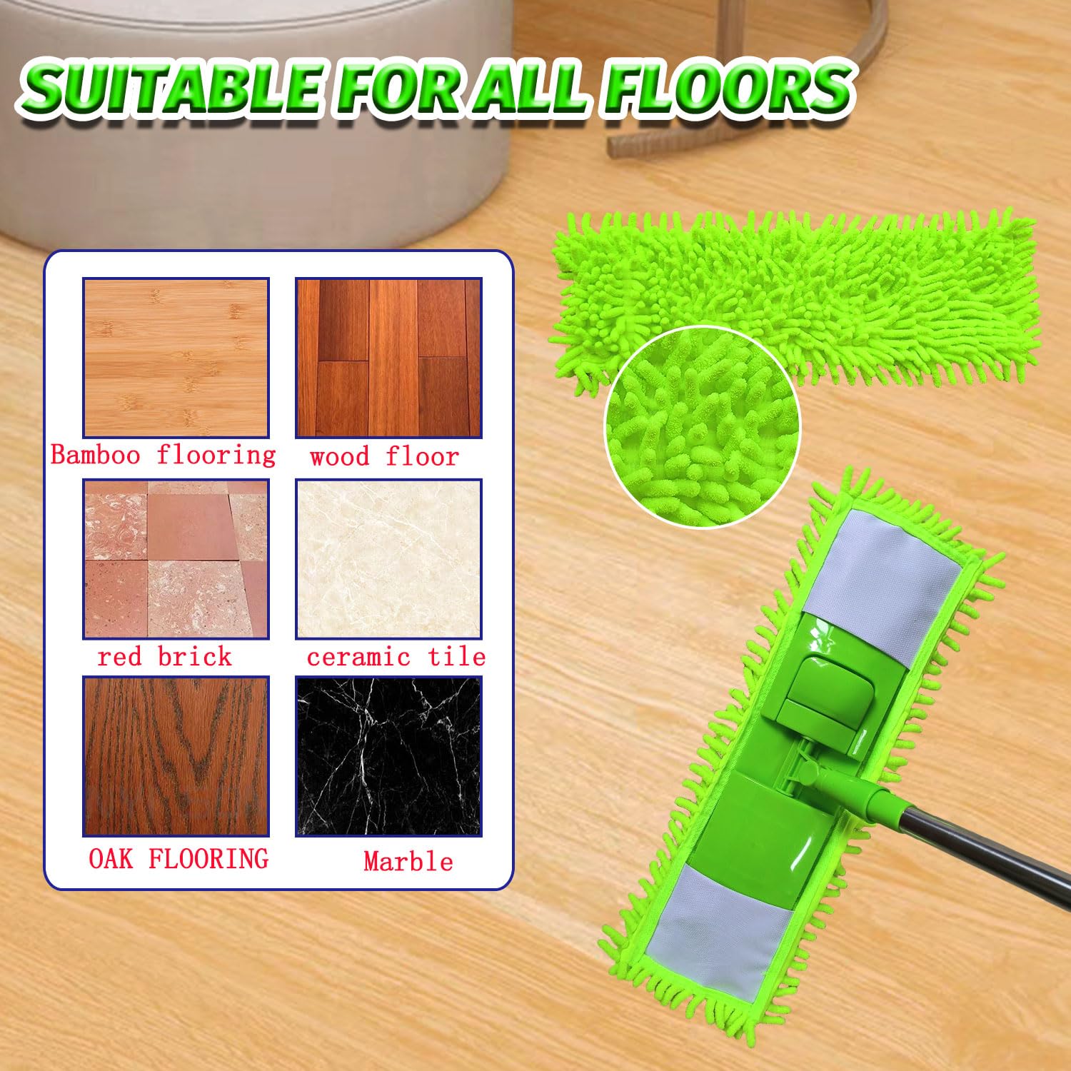 4 Pack Reusable Microfiber Mop Pads Compatible with 3M Scotch-Brite M-005 Floor Mops, 2 Pack Wet and 2 Pack Dry Use Pads Fit for Folding mop 15 in*3.9 in mop Head - Medaid International