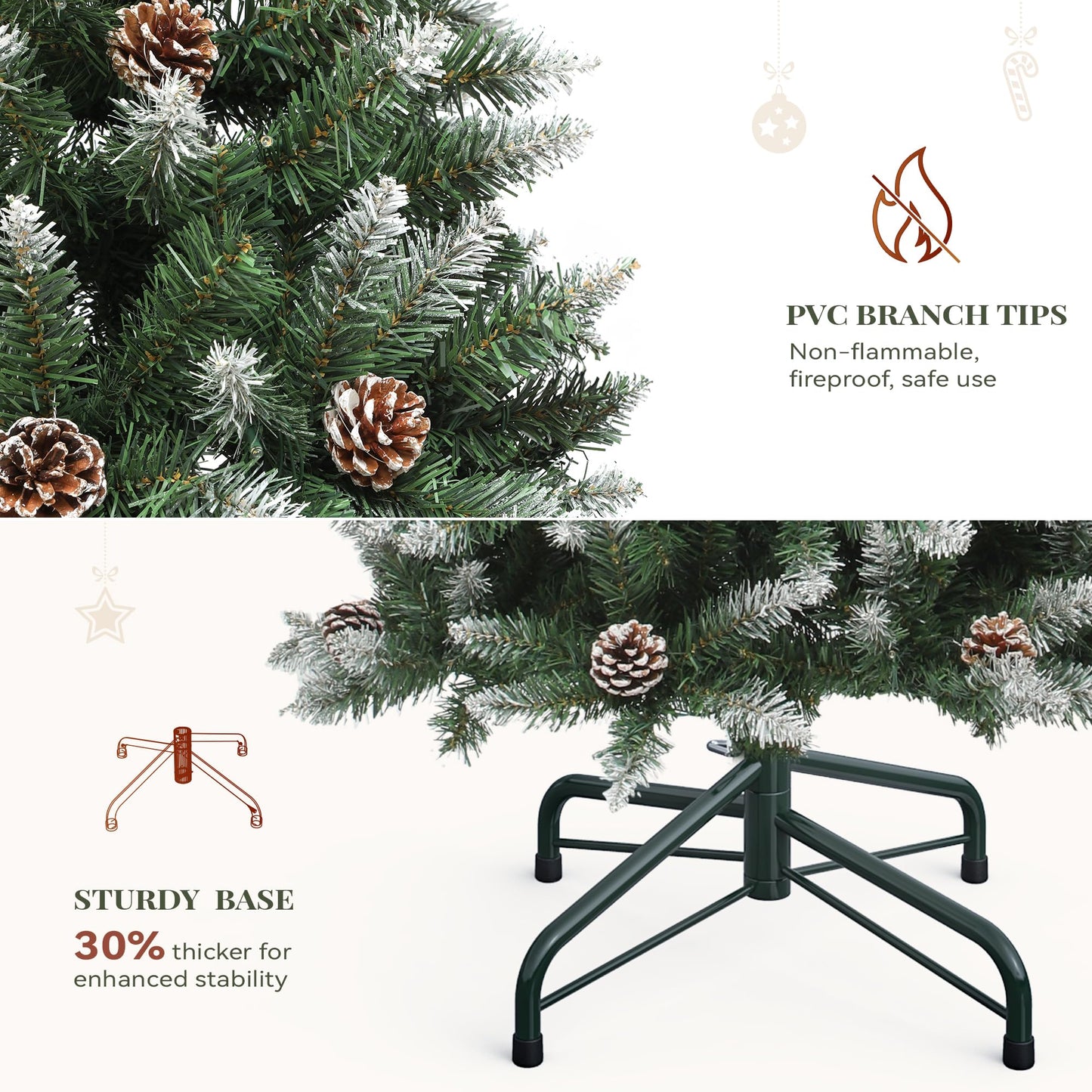 YITAHOME 6FT Pre-Decorated Pencil Christmas Tree w/Remote, Partially Flocked & Frosted Slim Prelit Artificial Hinged Xmas Tree w/ 618 Tips, 50 Pine Cones, 250 Warmwhite & Multi-Color Lights, 11 Modes - Medaid International