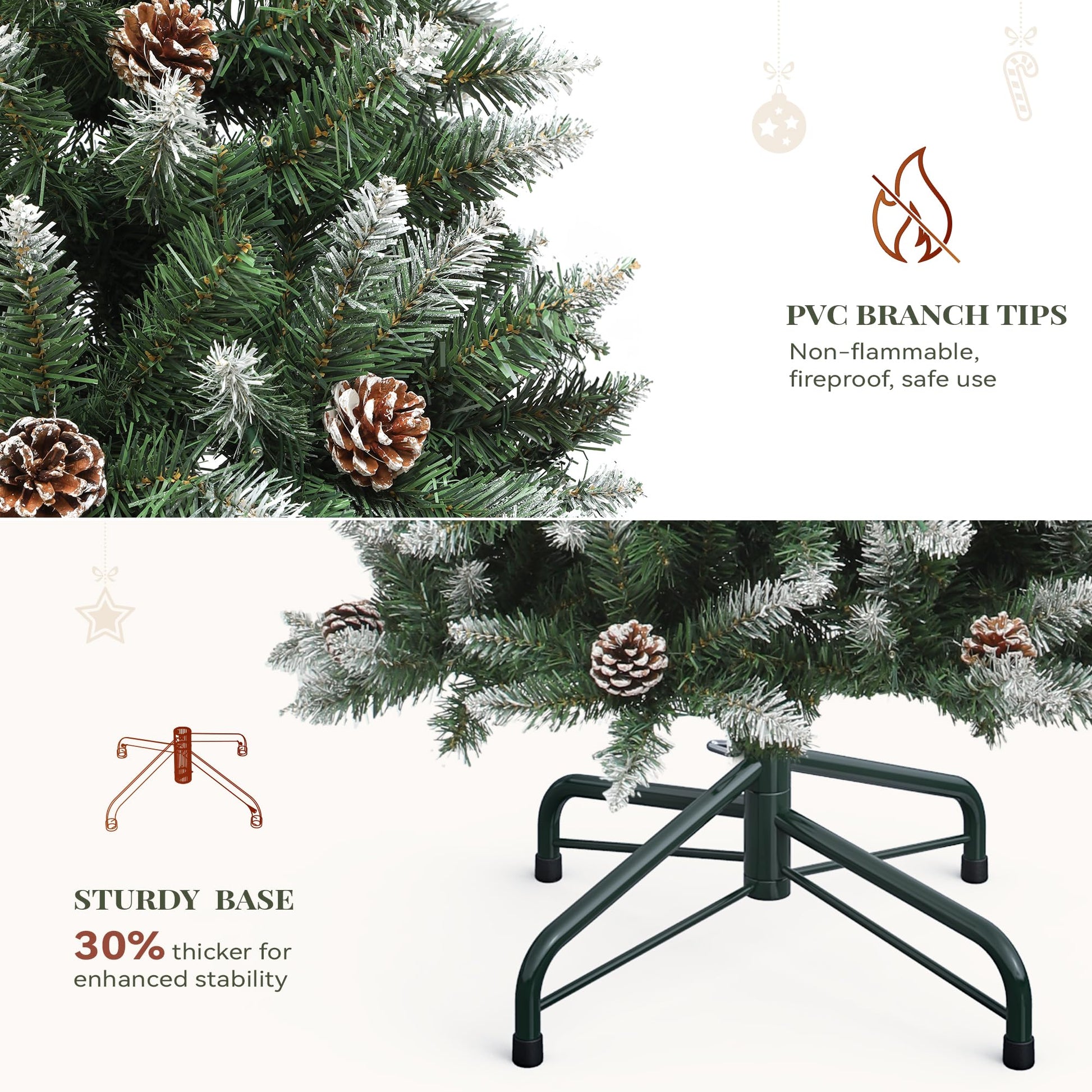 YITAHOME 6FT Pre-Decorated Pencil Christmas Tree w/Remote, Partially Flocked & Frosted Slim Prelit Artificial Hinged Xmas Tree w/ 618 Tips, 50 Pine Cones, 250 Warmwhite & Multi-Color Lights, 11 Modes - Medaid International