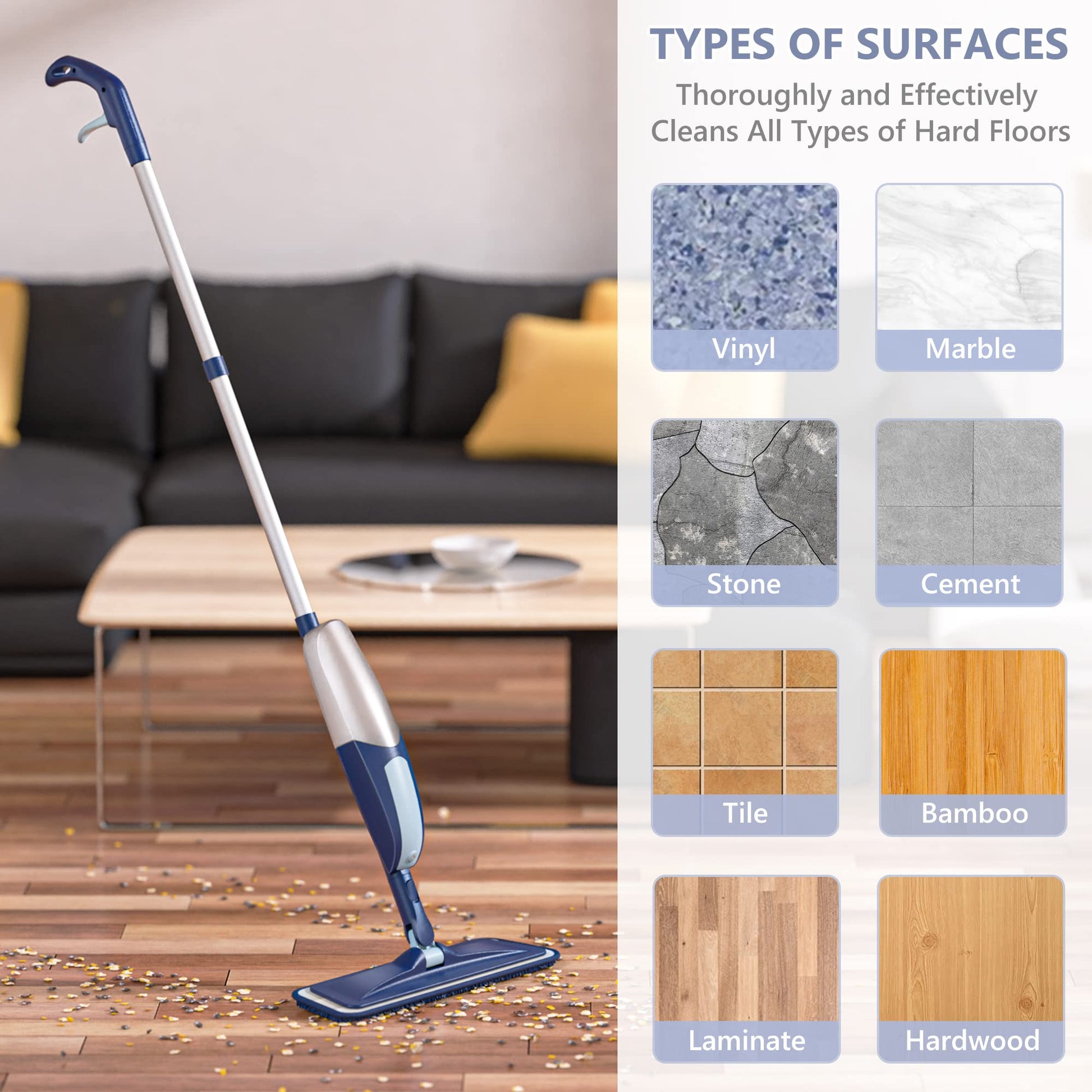 Spray Mops for Floor Cleaning, TRAV-ROUND Microfiber Wood Floor Mop with 5 Reusable Washable Pads for Dry Wet Cleaning on Hardwood Laminate Wood Ceramic Vinyl Tile - Medaid International