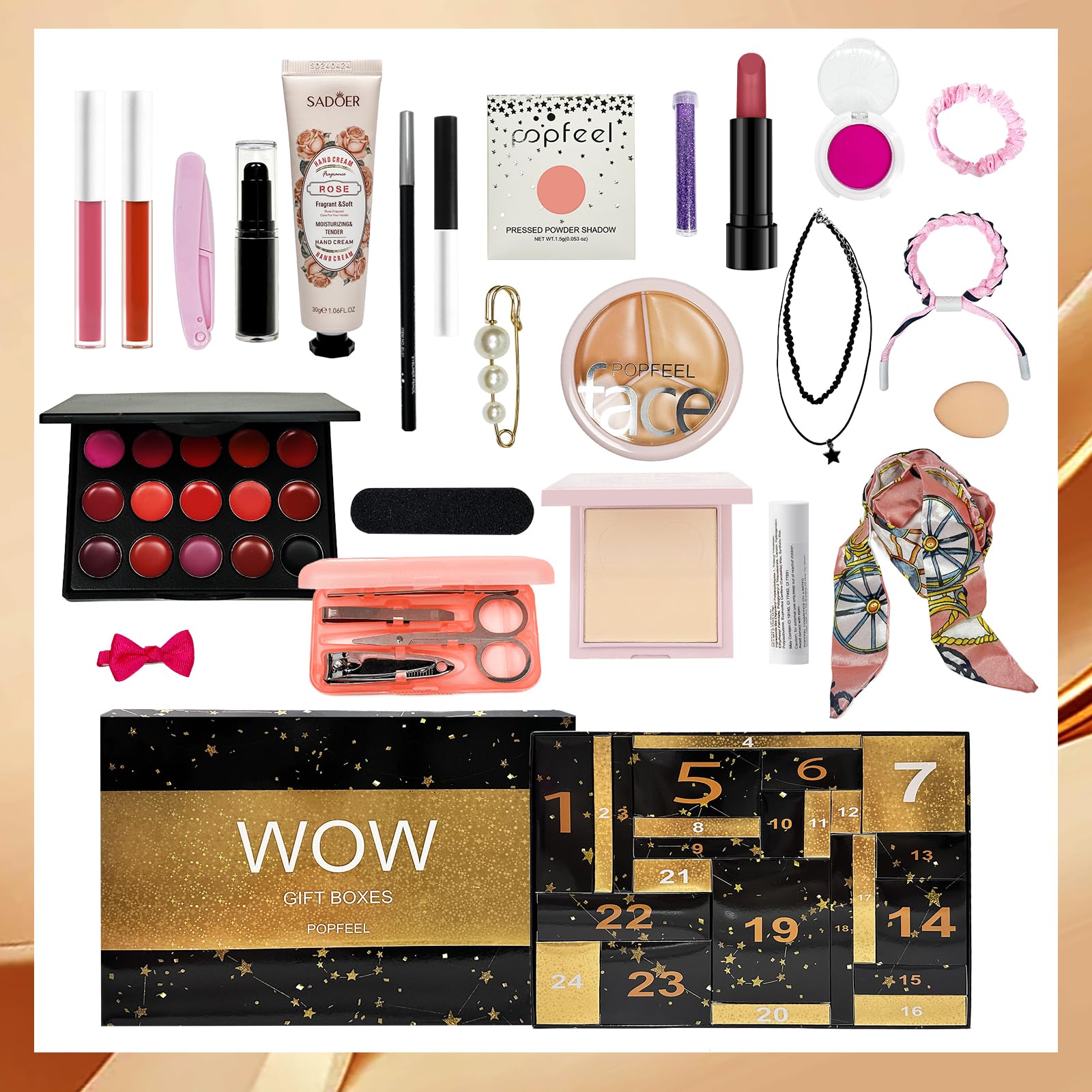 Makeup Advent Calendar 2025, 24 Days Countdown Calendar Christmas Birthday Valentines Day Xmas Gift Box, Makeup Gift Set For Teen Girls Women (black gold) - Medaid International
