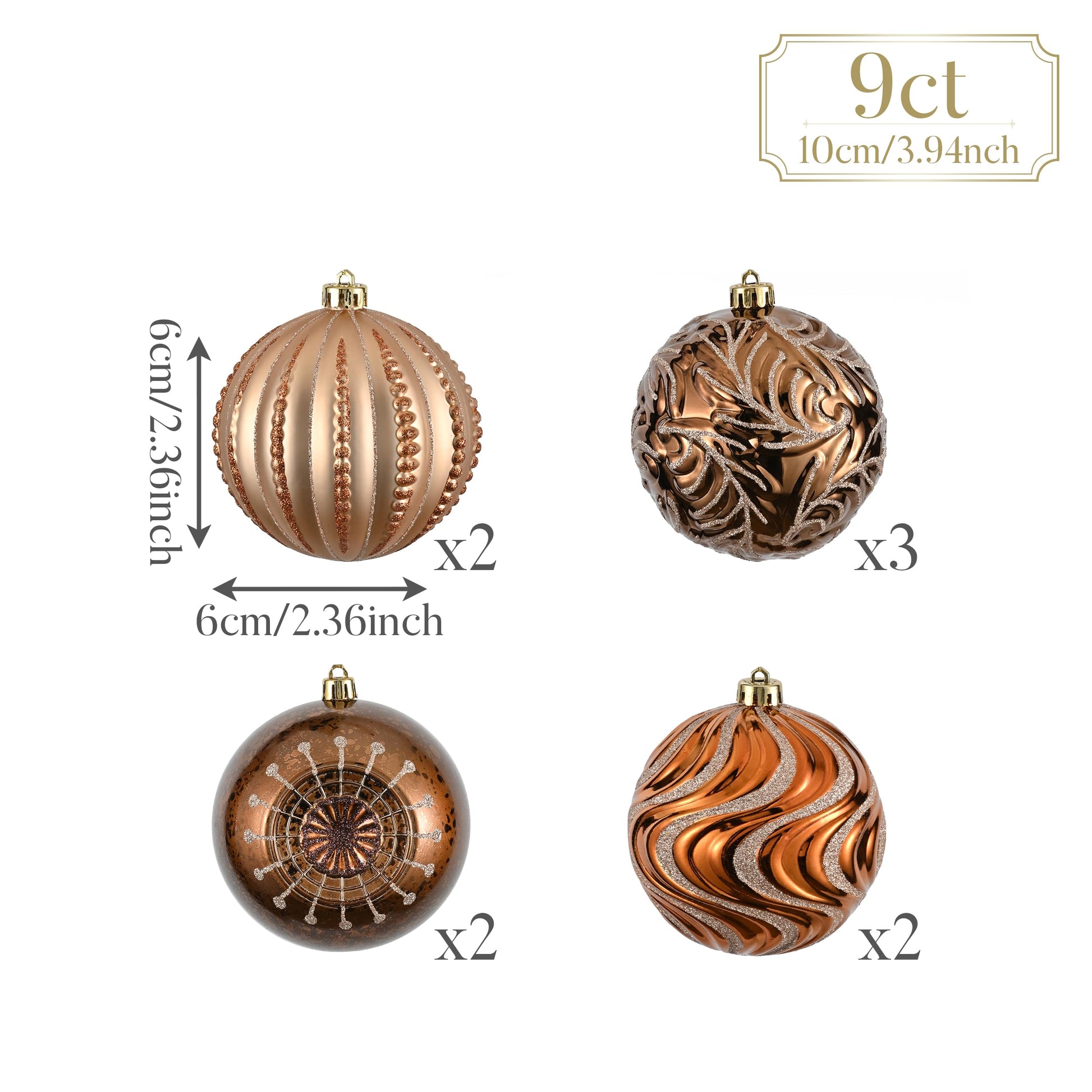 Valery Madelyn Christmas Ball Ornaments for Fall Decor, 9ct Bronze Copper Gold Shatterproof Christmas Tree Decorations Set, 3.94 Inches Luxury Brown Hanging Ornaments for Thanksgiving Autumn Harvest - Medaid International