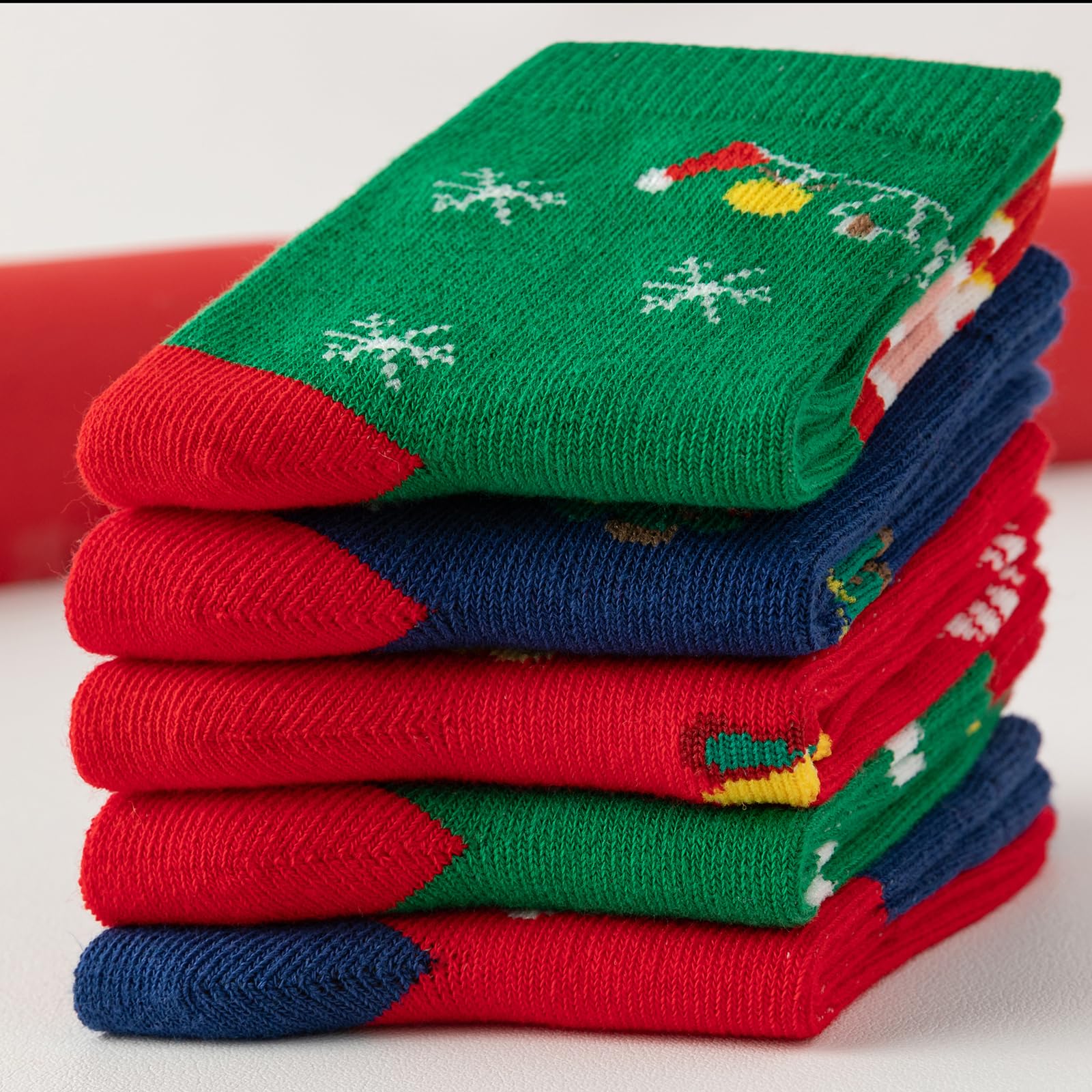 PAPPNTI 5 pairs Christmas Socks Kids Cartoon Printed Xmas Socks Toddler Baby Holiday Festival Sock Children's Santa Sock Multicolor3 XL(7-10 years) - Medaid International