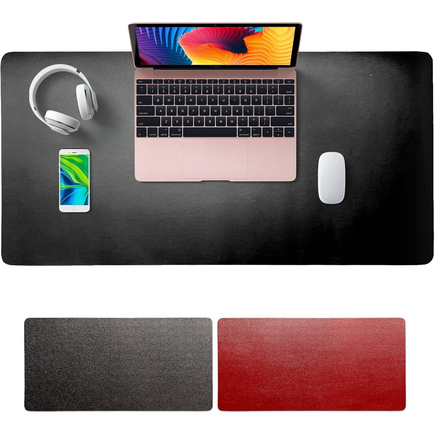 Sky-Touch Desk Pad Leather Computer Mouse Pad Office Desk Mat Extended Gaming Mouse Pad, Non-Slip Waterproof Dual-Side Use Desk Mat Protector 80cm X 40cm, Red/Black - Medaid