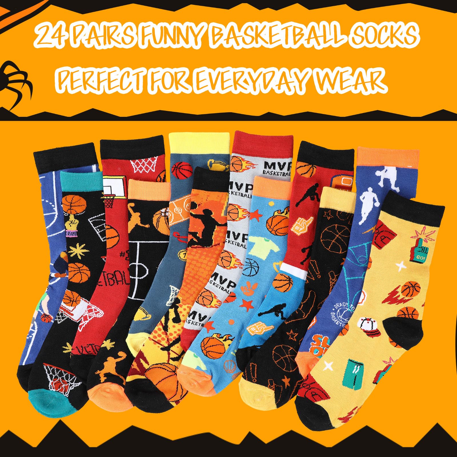 JenPen 24 Pairs 2025 Christmas Socks Advent Calendar for Men Women 24 Days Countdown Calendar Gifts Funny Basketball Gifts 2025 Festive Holiday Christmas Cotton Socks - Medaid International