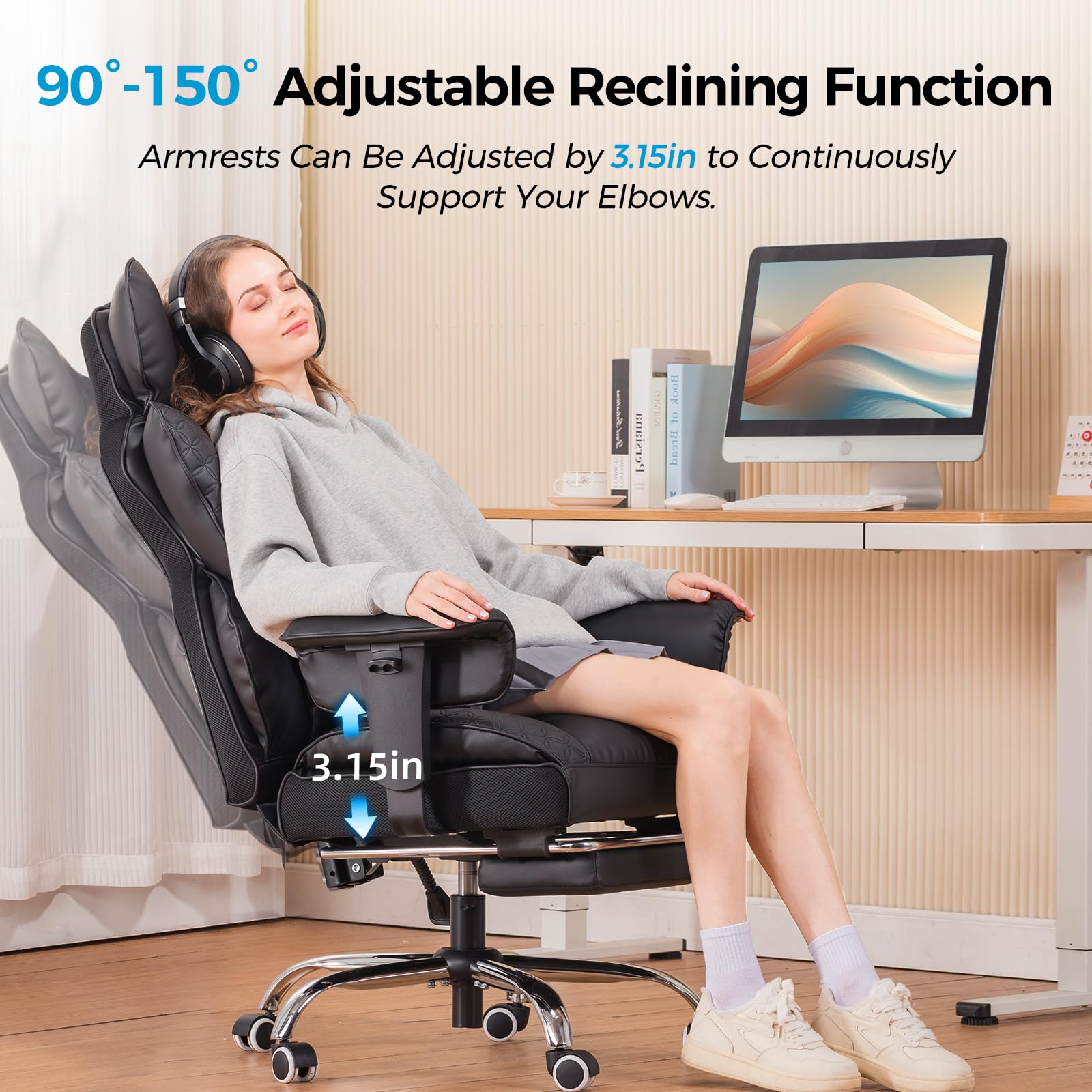 COMHOMA Big and Tall Office Chair 400LBS Wide Ergonomic Gaming Chair with Deluxe Embossing Designed Leather with Foot Rest,150°Reclining Adjustable Armrests Pocket Spring Back Support and Pillow - Medaid International