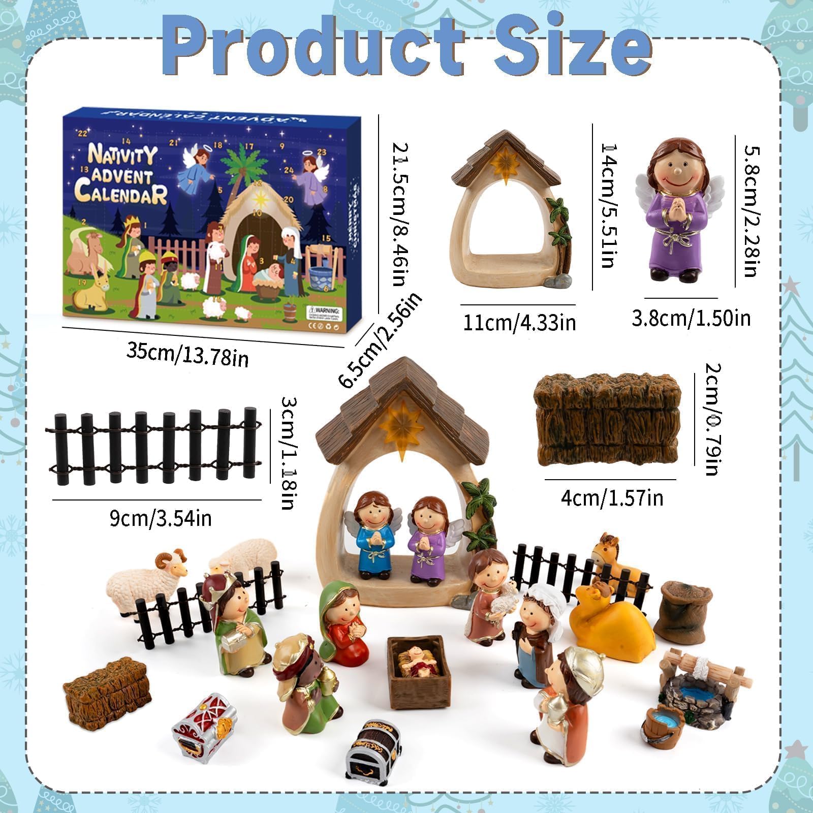 Nativity Advent Calendar 2025-24 Days of Nativity Scene Christmas Countdown Calendar Christian Religious Gifts for Kids Adult Women Men - Medaid International