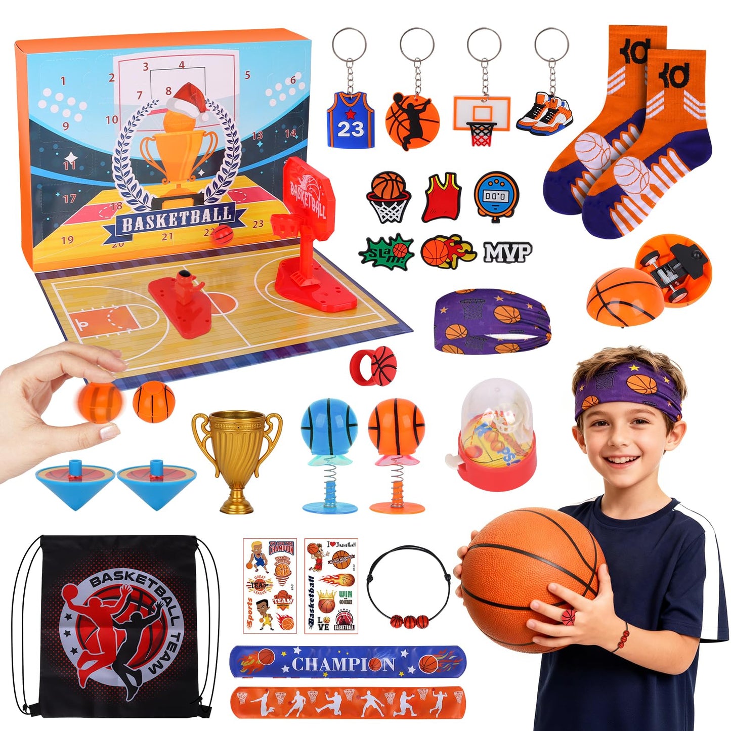 Basketball Golf Advent Calendar 2025 for Men Teen Boy, 24-Day Christmas Count-down Calendar Xmas Gifts with Socks, Accessories and Decorations for Kids Boys Teens Basketball Player - Medaid International
