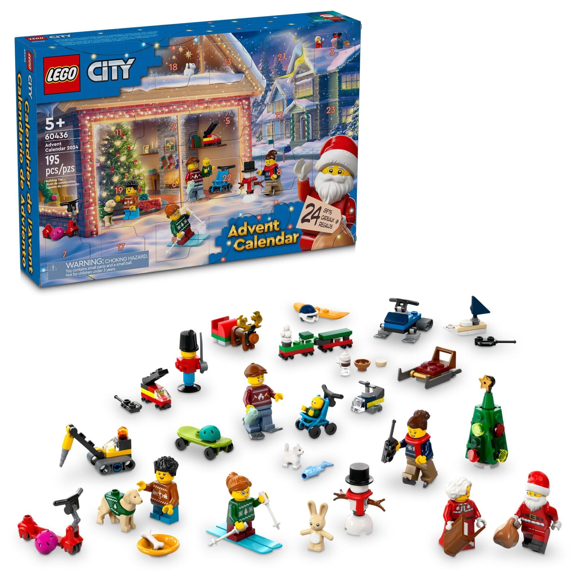 LEGO City 2024 Advent Calendar, Holiday Countdown Gift for Ages 5 and Up, 24 Surprises for Kids, Fun Miniature Christmas Figures with Festive Sweaters, Santa and Mrs. Claus Minifigures, 60436 - Medaid International