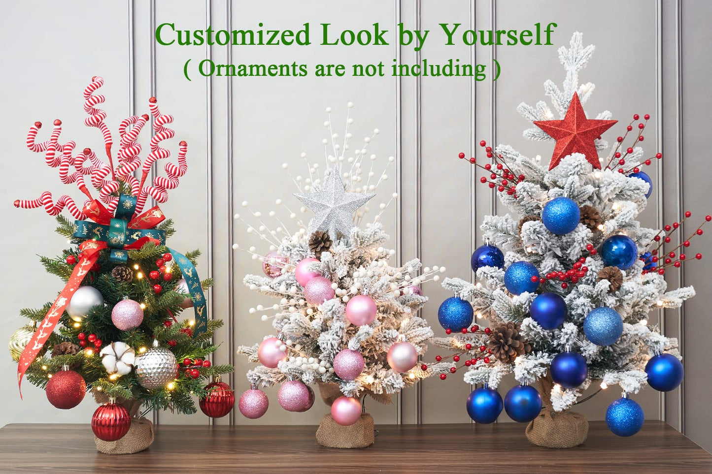 Diahom Tabletop Christmas Tree Artificial Mini Small 18 inches Snow Flocked Xmas Pine Tree for Table Desk Home Christmas Decor - Medaid International