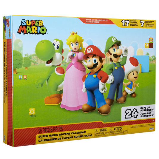 SUPER MARIO Nintendo Advent Calendar Christmas Holiday Calendar with 17 Articulated 2.5” Action Figures & 7 Accessories, 24 Day Surprise Countdown with Pop-Up Environment [Amazon Exclusive] - Medaid International