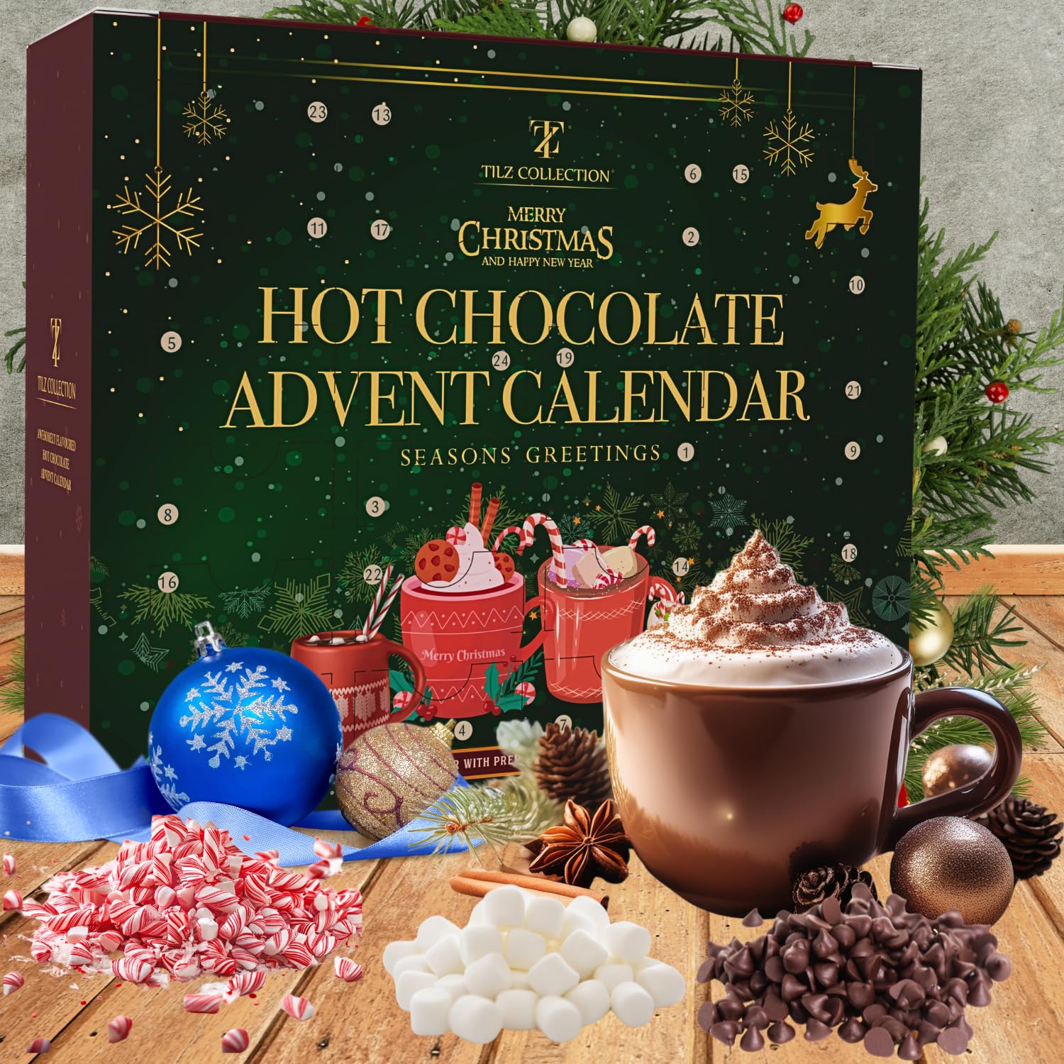 Hot Chocolate Advent Calendar 2025 - Gourmet Luxury 24 Hot Chocolate Selection Variety Flavours - Food Advent Calendars Gifts Set For Men Women Children - Medaid International