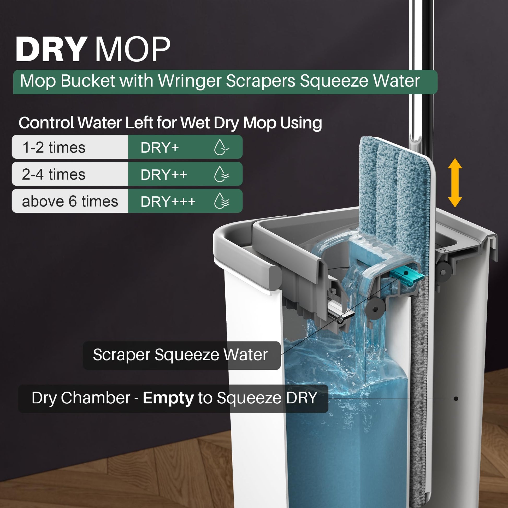 JOYMOOP Mop and Bucket with Wringer Set, Hands Free Flat Floor Mop and Bucket, 60" Mop with 3 Reusable Microfiber Pads, Wet and Dry Use, Floor Cleaning System - Medaid International