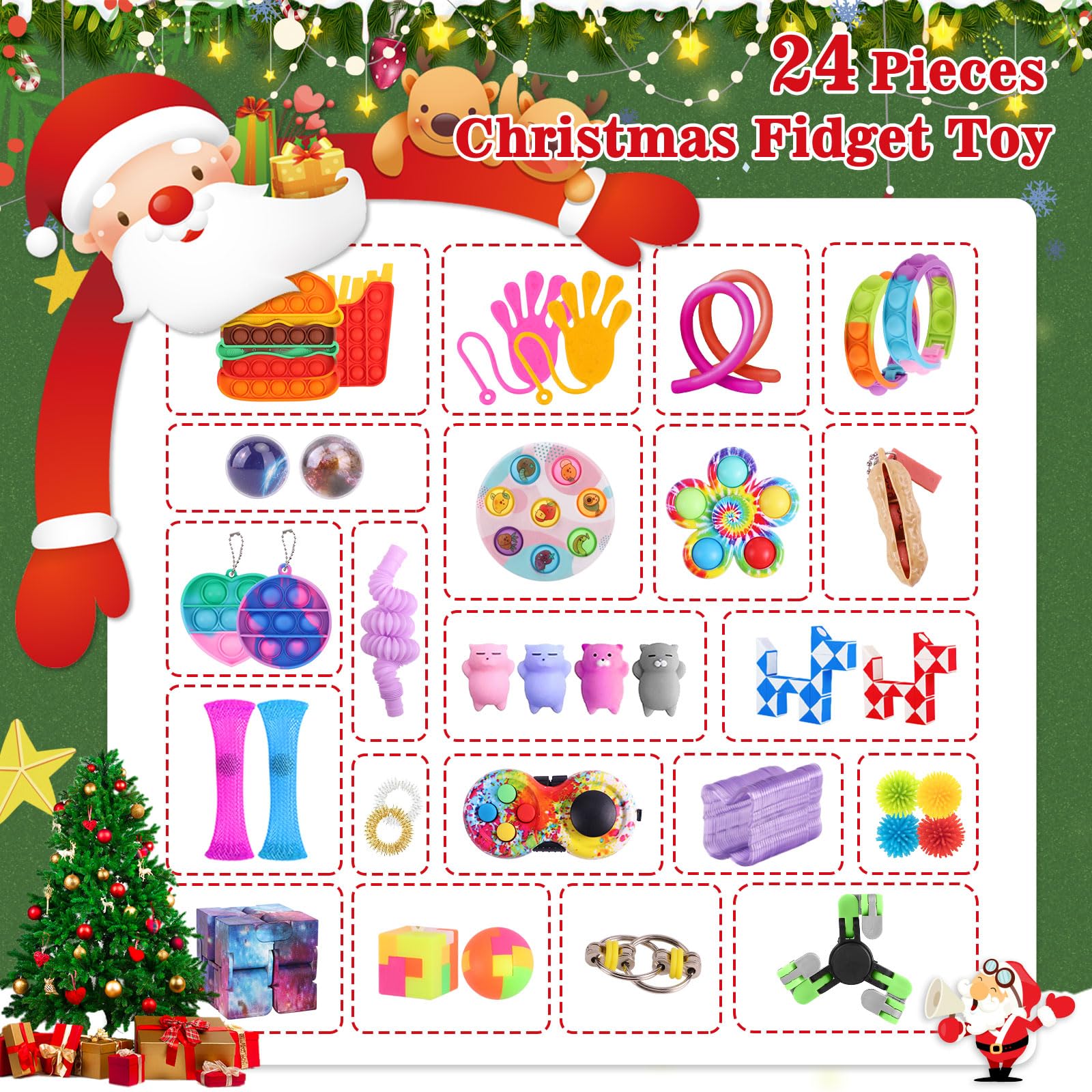 Fidget Advent Calendar, 24 Days of Surprises Fidget Toys Box, Christmas Countdown Advent Calendars for Kids - Medaid International