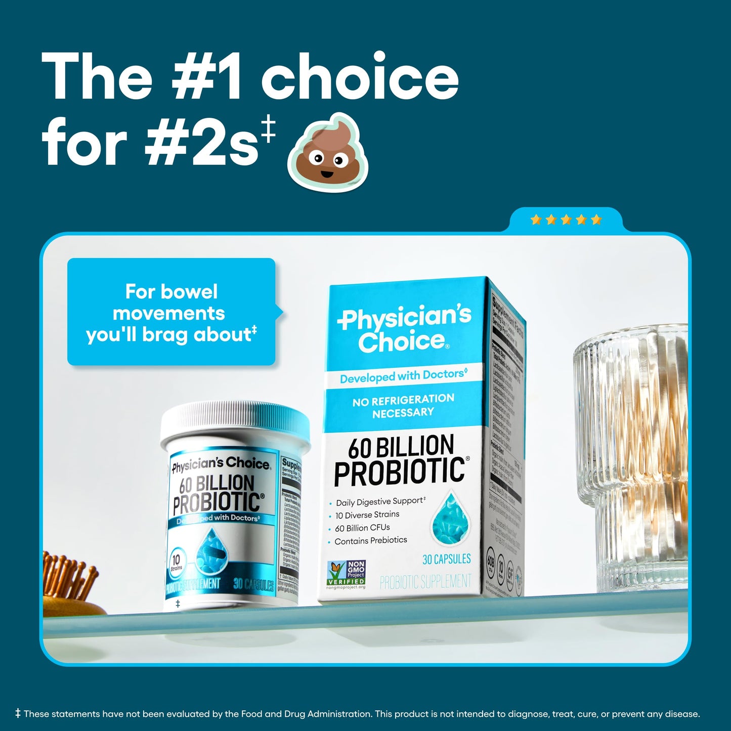 Physician's CHOICE Probiotics 60 Billion CFU - 10 Strains + Organic Prebiotics - Immune, Digestive & Gut Health - Supports Occasional Constipation, Diarrhea, Gas & Bloating - for Women & Men - 60ct - Medaid International