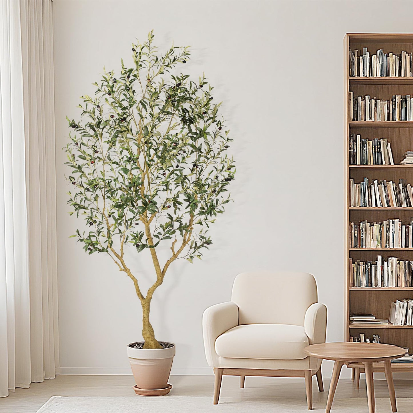 PHYTREE Faux Olive Tree 7FT, Olive Trees Artificial Indoor, Large Fake Tree with Realistic Leaves Branches and Lifelike Fruits for Home Office Living Room Decor - Medaid International