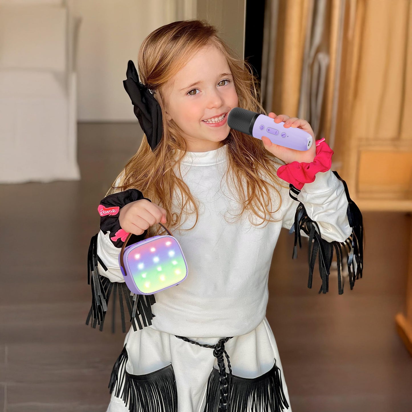 YLL Mini Karaoke Machine with 2 Wireless Microphones, TOP Kids Gifts for Girls Ages 3, 4, 5, 6, 7, 8, 9, 10, 11, 12 +Years Old, 4-12th Christmas Birthday Toy Gift for Girls Boys Party (Purple) - Medaid International