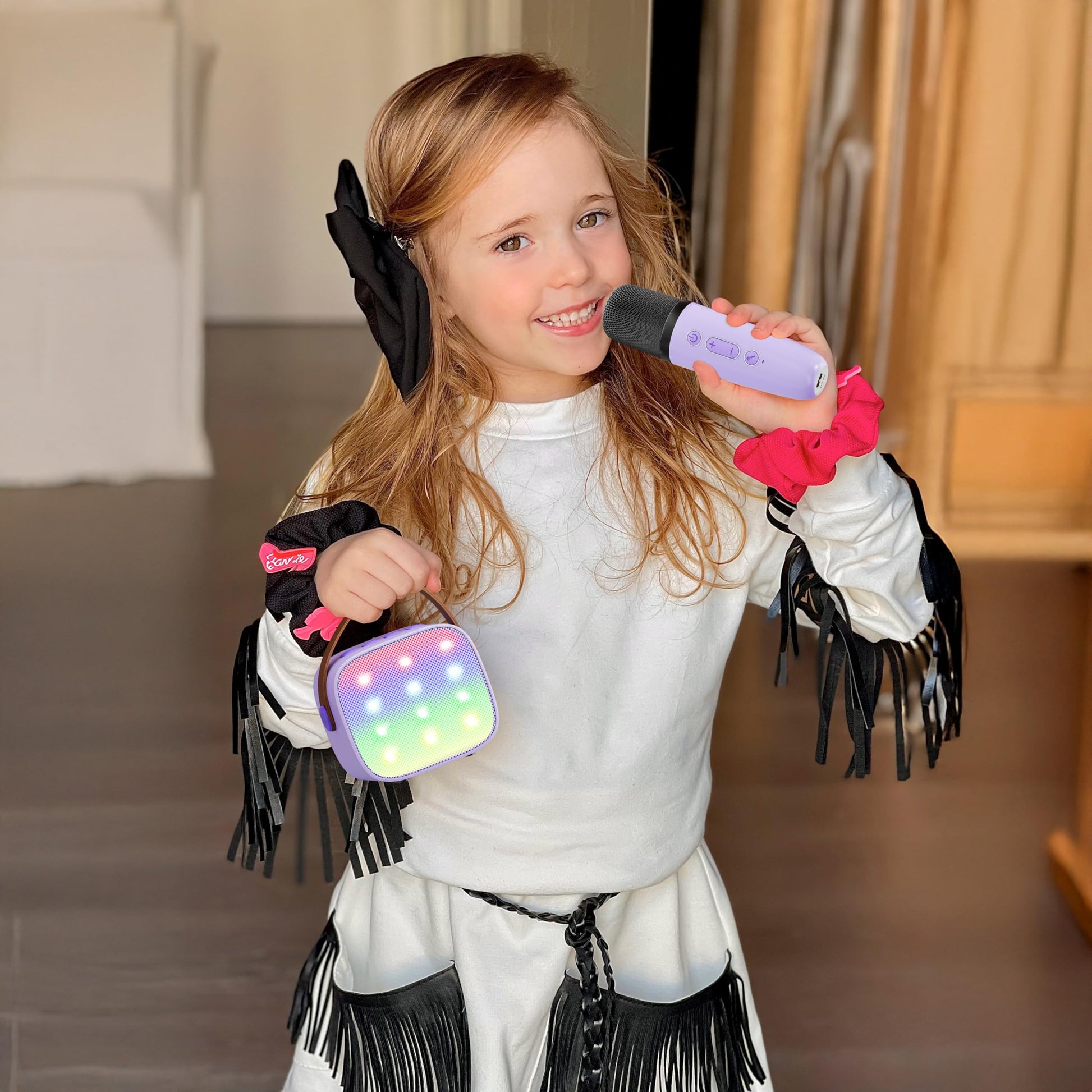 YLL Mini Karaoke Machine with 2 Wireless Microphones, TOP Kids Gifts for Girls Ages 3, 4, 5, 6, 7, 8, 9, 10, 11, 12 +Years Old, 4-12th Christmas Birthday Toy Gift for Girls Boys Party (Purple) - Medaid International