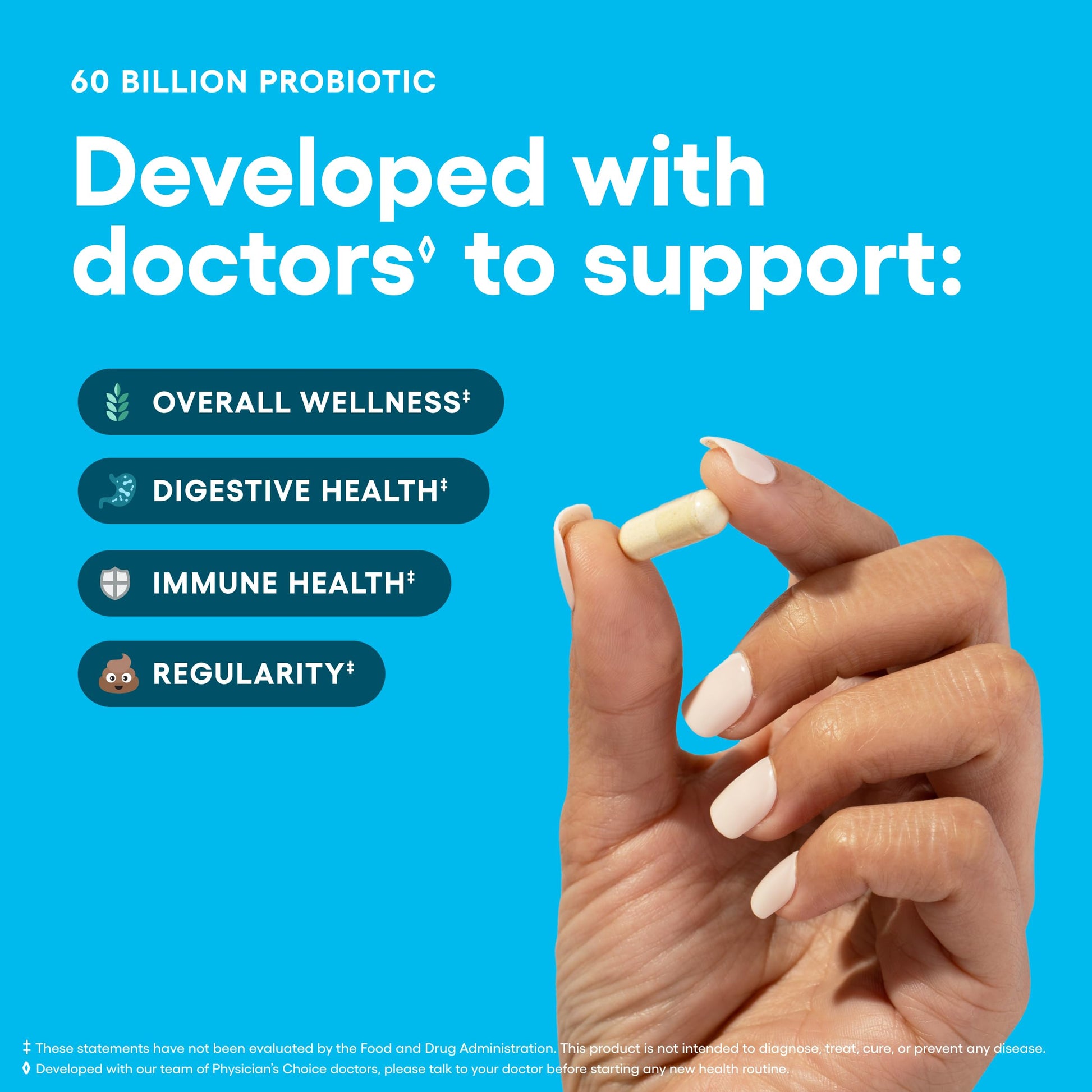 Physician's CHOICE Probiotics 60 Billion CFU - 10 Strains + Organic Prebiotics - Immune, Digestive & Gut Health - Supports Occasional Constipation, Diarrhea, Gas & Bloating - for Women & Men - 60ct - Medaid International
