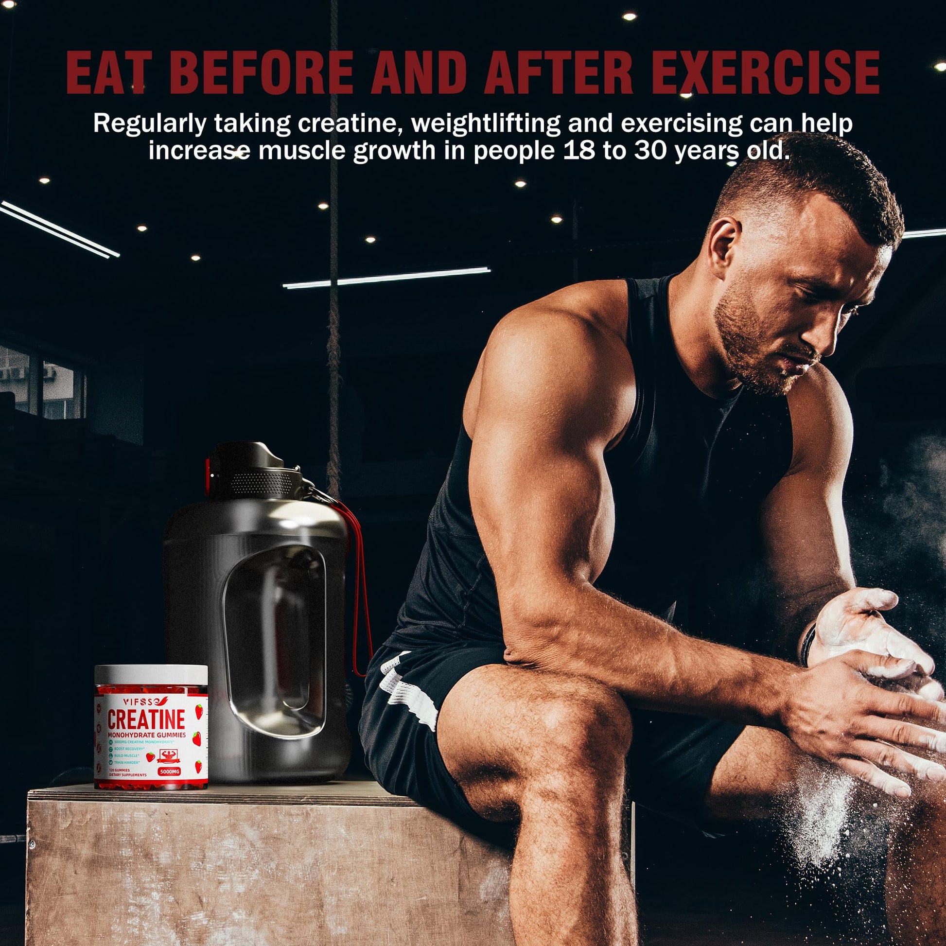 VIFSSG Creatine Monohydrate Gummies 5 g for Men & Women, 120 Sugar Free Gummies with 200 Mg Magnesium Glycinate, 200 Mg L-Threonate for Muscle Support, Energy Boost - Medaid International