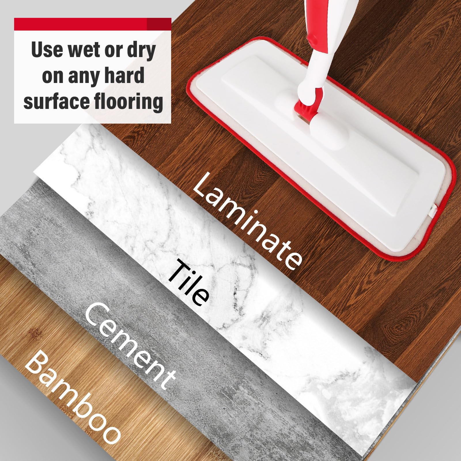 Spray Mops for Floor Cleaning Floor Mop with a Refillable Spray Bottle and 2 Washable Microfiber Pads Home or Commercial Use Dry Wet Flat Mop for Hardwood Laminate Wood (Red) - Medaid International