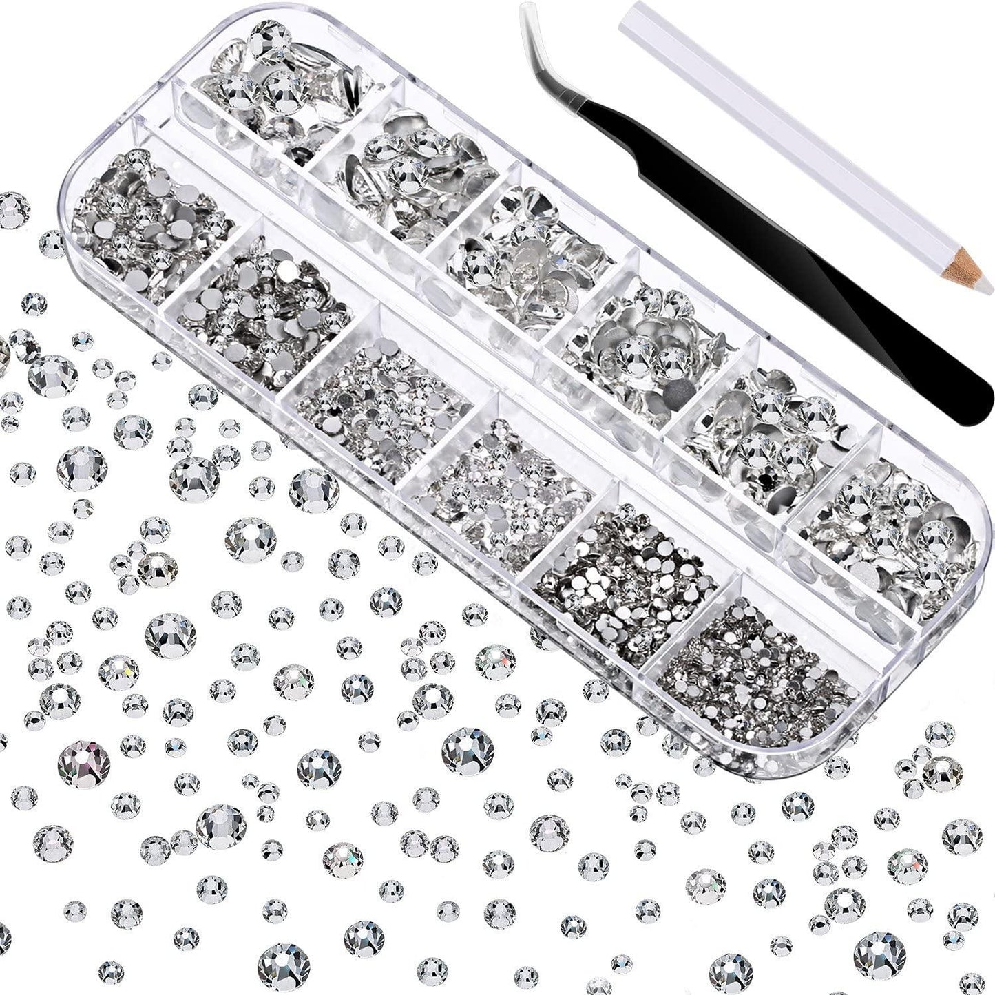 Face Strass 2000 Pieces Flat Back Gems Rhinestones 6 Sizes - Medaid