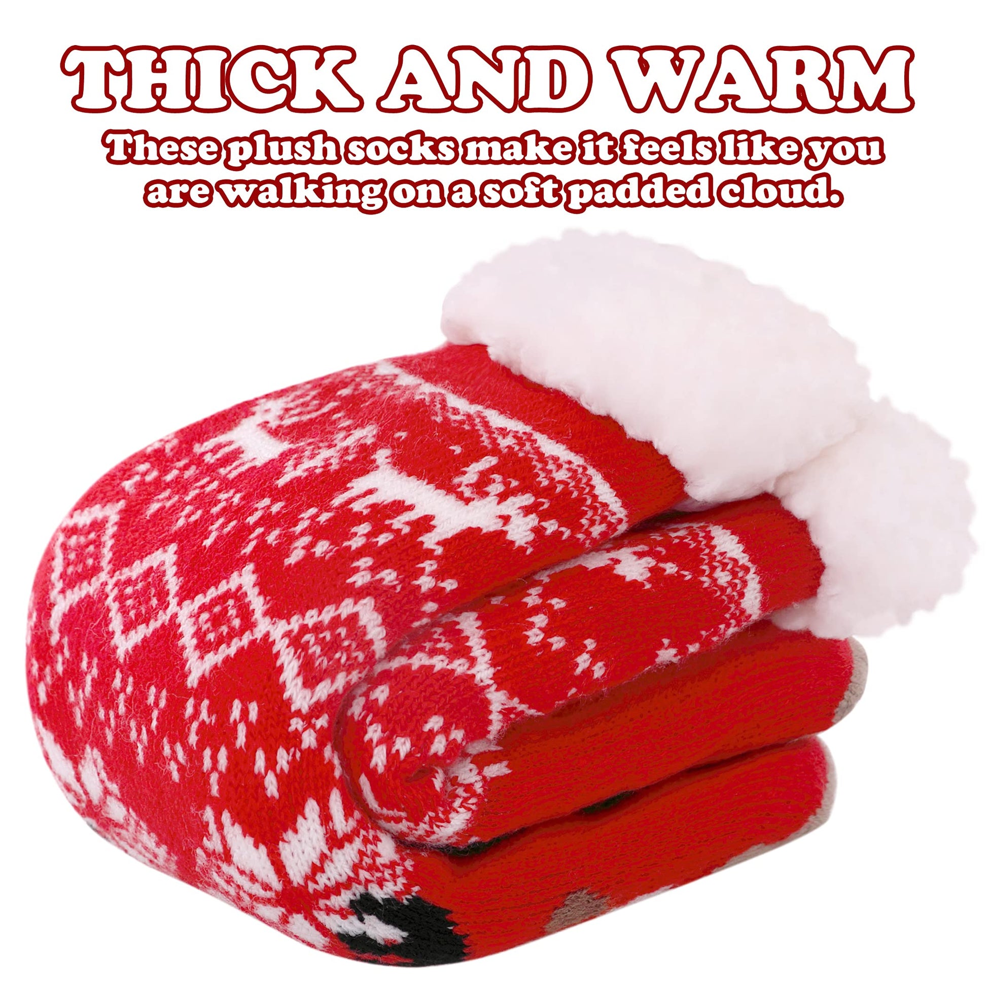FNOVCO Kids Slipper Socks Boys Girls Fuzzy Soft Thick Cozy Warm Fleece lined Winter Indoor Christmas Socks (4-7 Years, Red Christmas Deer) - Medaid International