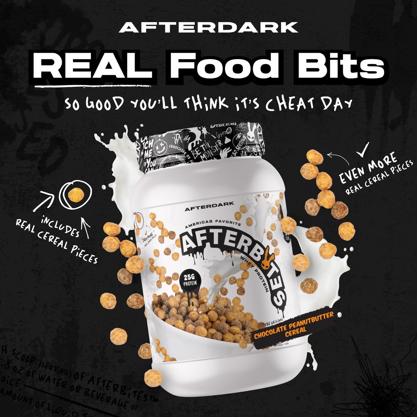 AFTERDARK AfterBites Whey Protein Powder, 25g Protein, 4.5g BCAA’s, Easy Dissolving, No Artificial Colors or Fillers, Isolate Protein, USA Made, 26 Servings, Chocolate Peanut Butter Cereal - Medaid International