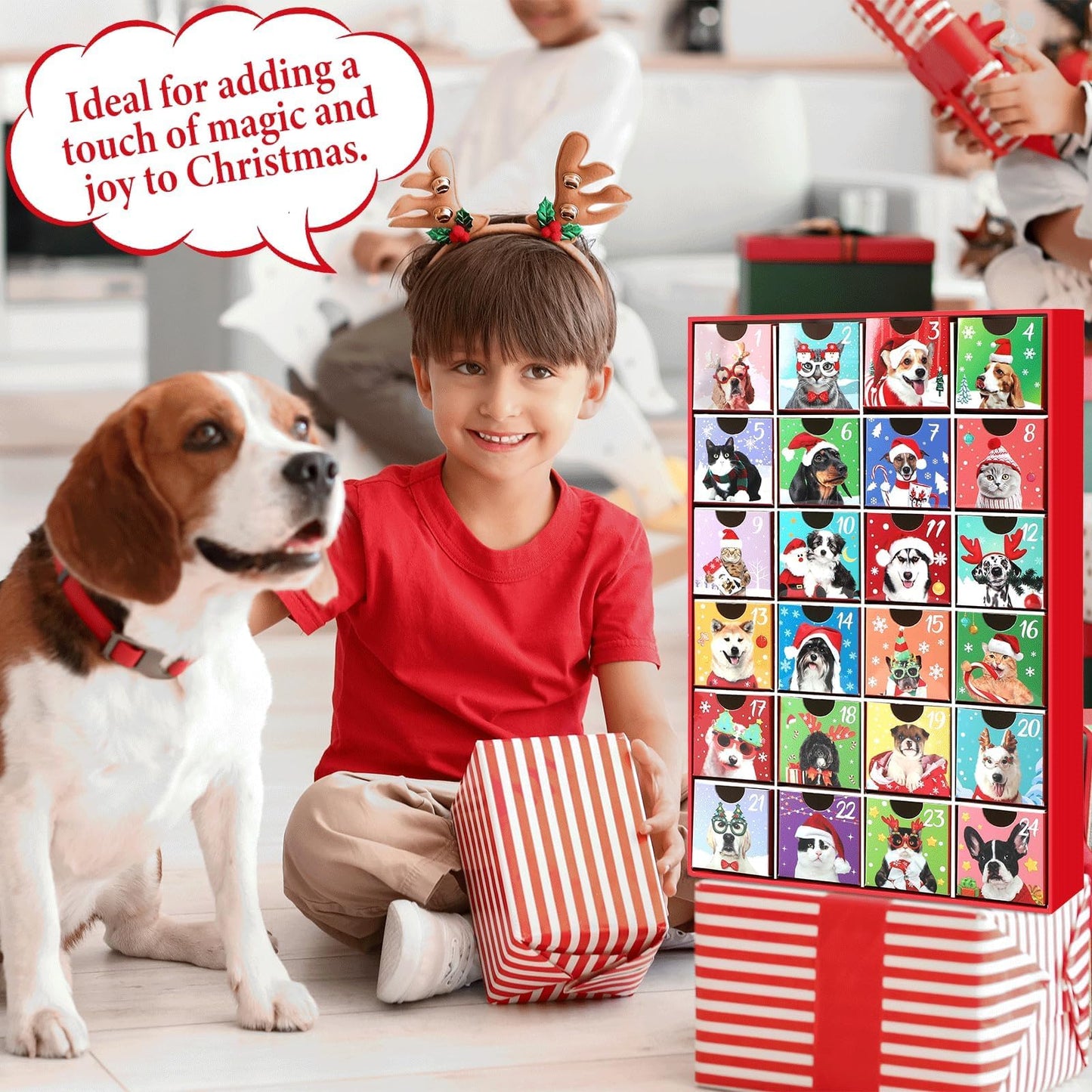Dogs & Cats Advent Calendar 2025, Empty Advent Calendar to Fill Yourself, Advent Calendar Box Drawers Christmas Gifts for Pet Dog Lover Personalize with Treats Winter Holiday Xmas Countdown Gift - Medaid International