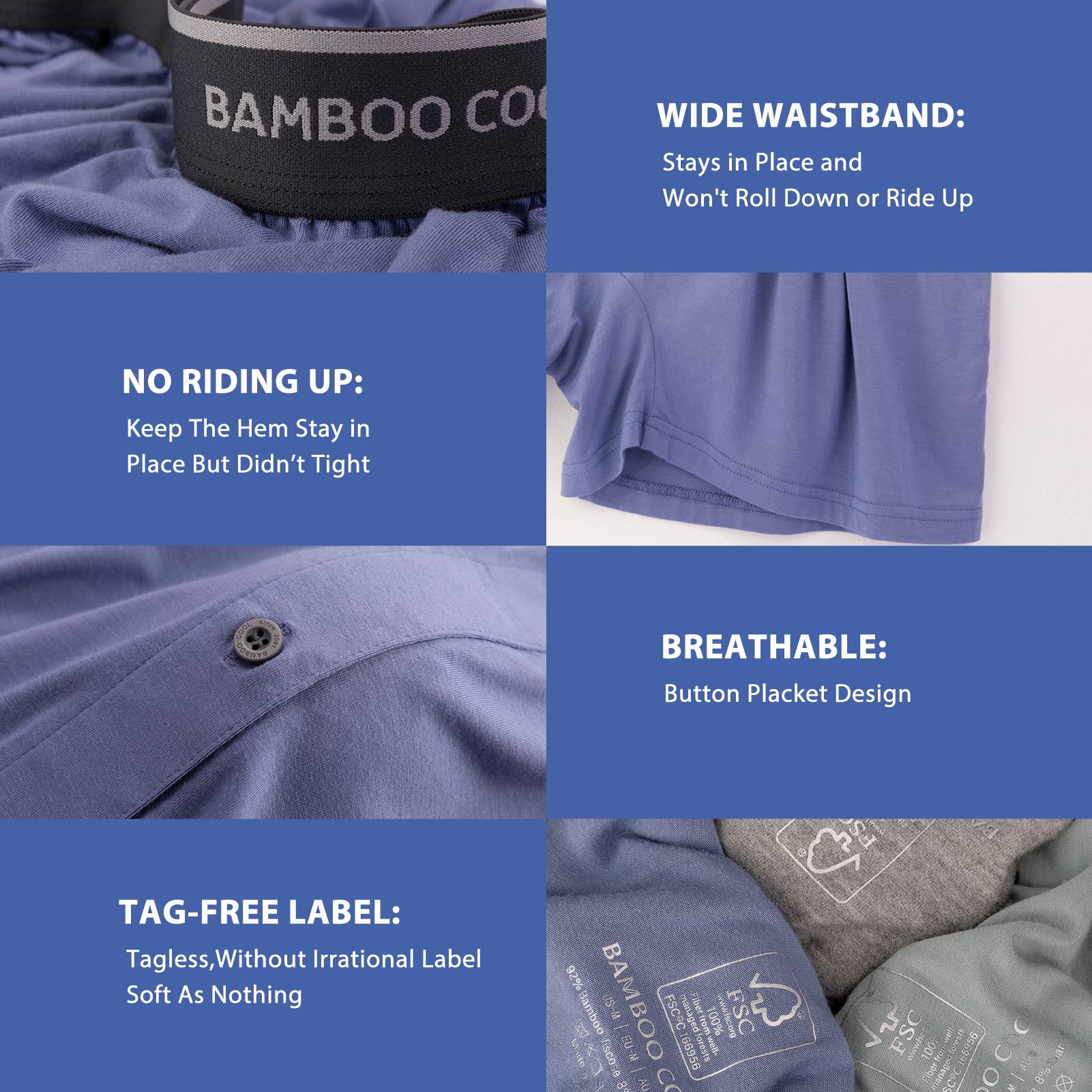 BAMBOO COOL Men's Boxer Shorts,Breathable knit Boxers Underwear,Relaxed Fit Stretch Boxers 4 Pack - Medaid International