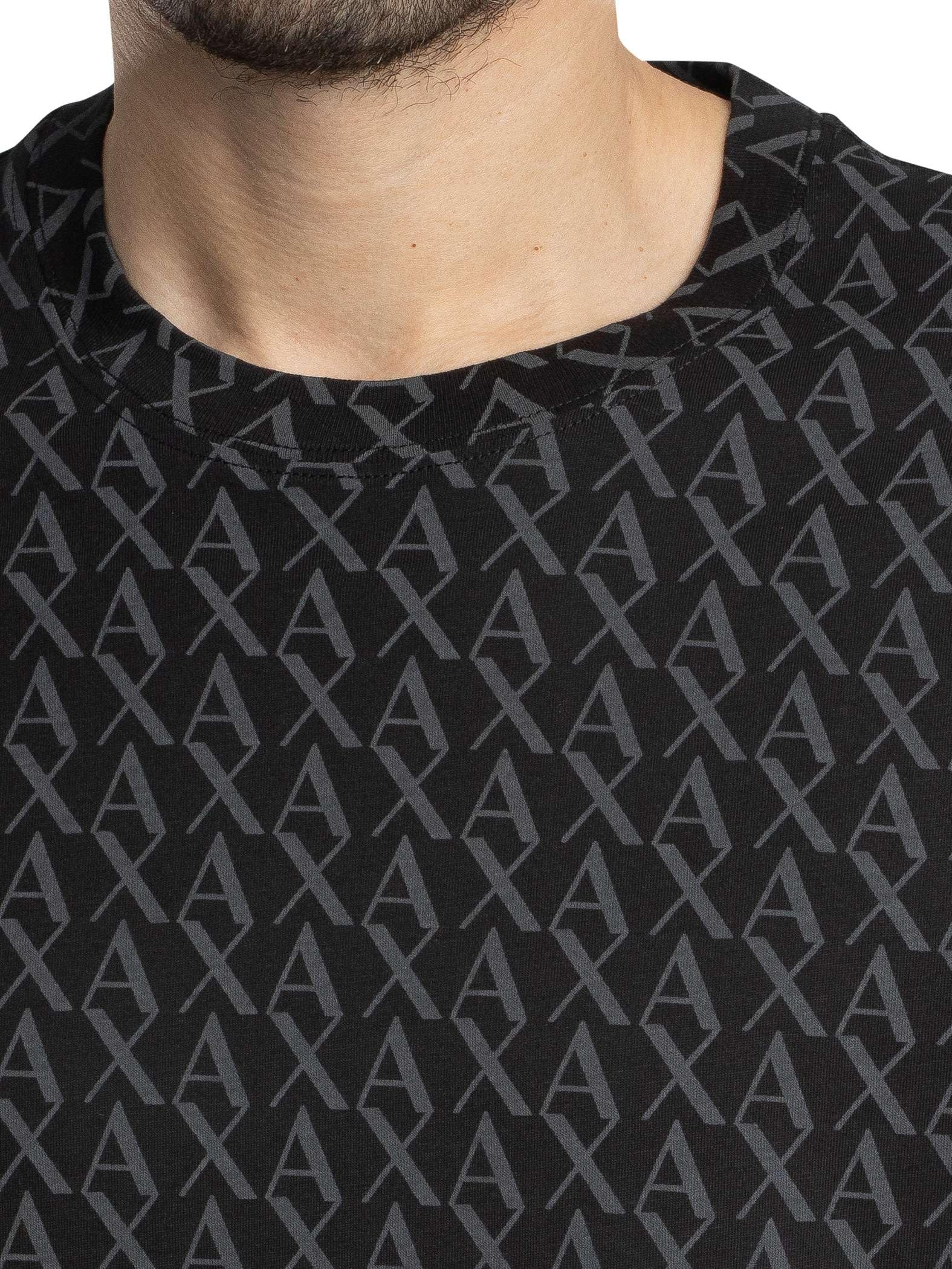 Armani Exchange Men's All Over Logo Tee, Black/Black Allover, Medium - Medaid International