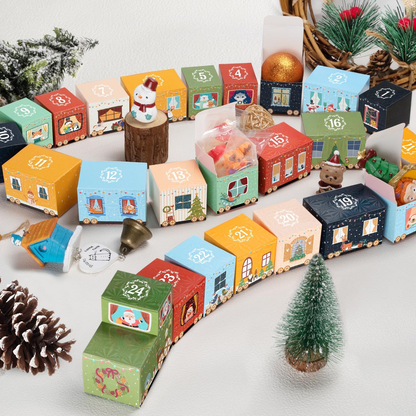 24 Empty Advent Calendar Boxes to Fill, DIY Christmas Train Advent Calendar Boxes, Personalized Advent Calendars Christmas Countdown Gift Boxes for Kids Adults, XMAS Decor - Unique Train Shaped - Medaid International