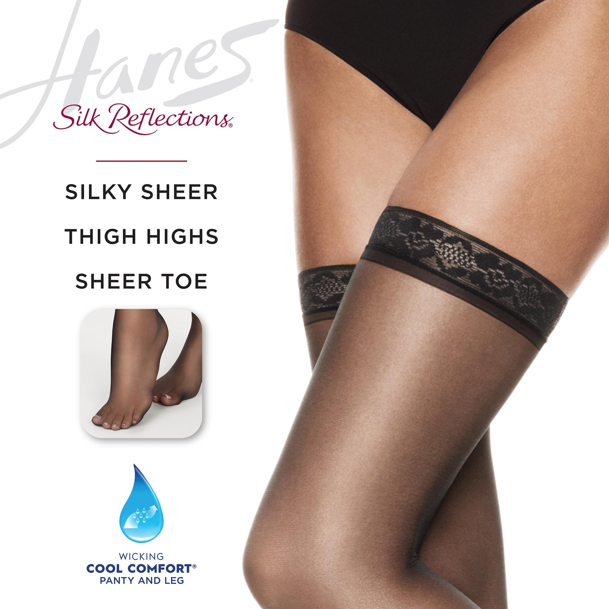 Hanes Silk Reflections Sheer Toe, Silky Sheer Finish Thigh Highs, Barely There, Size CD (Pack of 1) - Medaid International