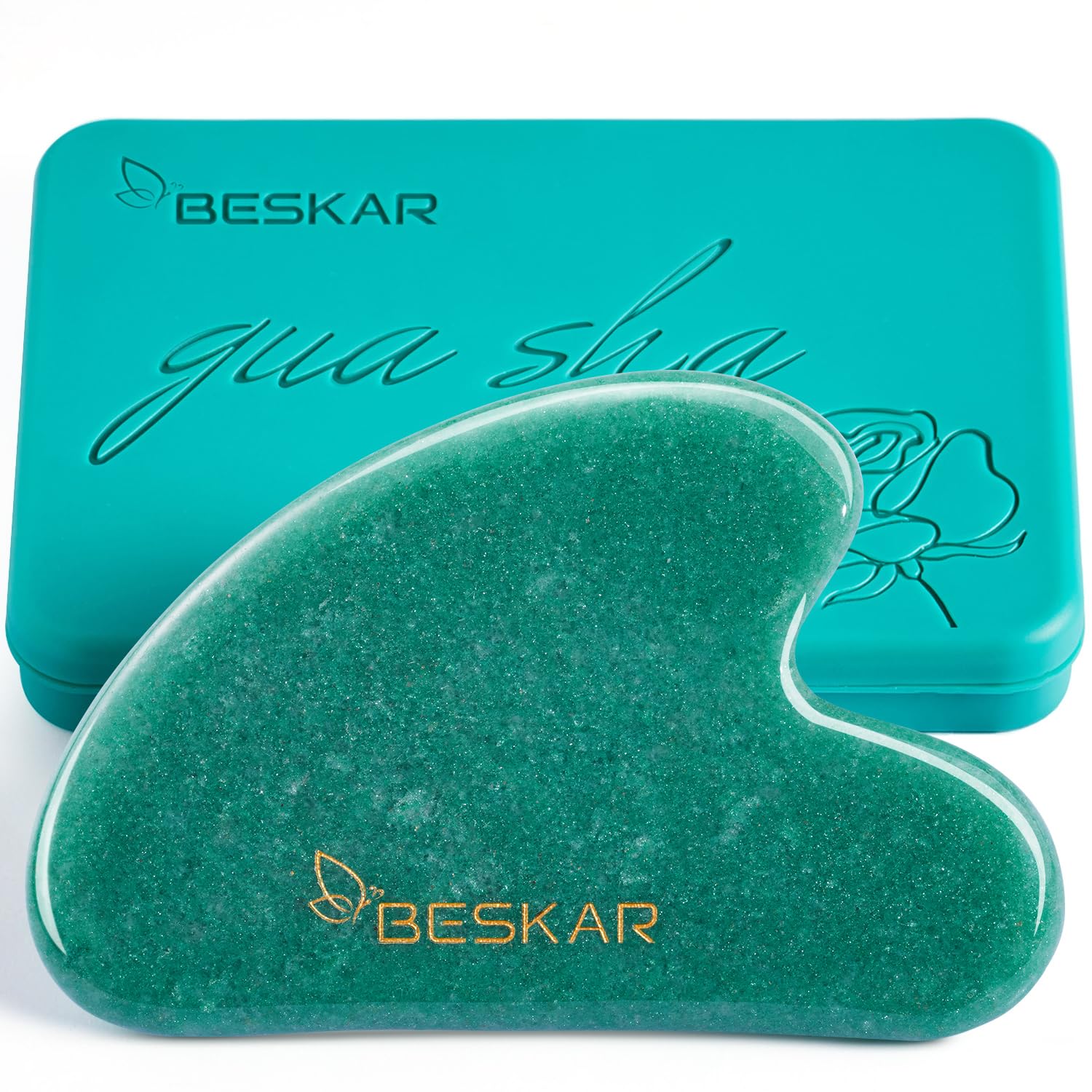 BESKAR Gua Sha Facial Tools, Natural Jade Stone Guasha Massager for Jawline Sculpting, Tighten Face Skin and Reduce Wrinkles, Face Eyes Body Neck Massage Tool, Skin Care Gift - Medaid International