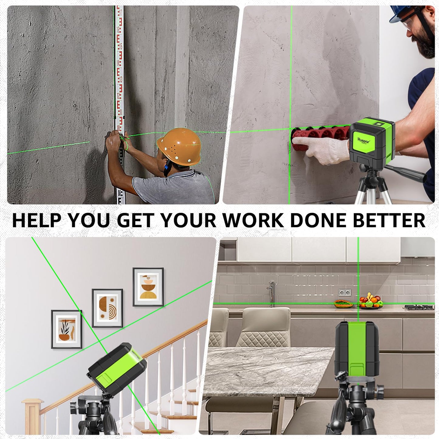 Huepar Laser Level, 100Ft Self Leveling Green Cross Line Laser for Picture Hanging, Tile, Decoration & DIY Construction – 360° Magnetic Base & AA Battery, Indoor Use - Medaid International