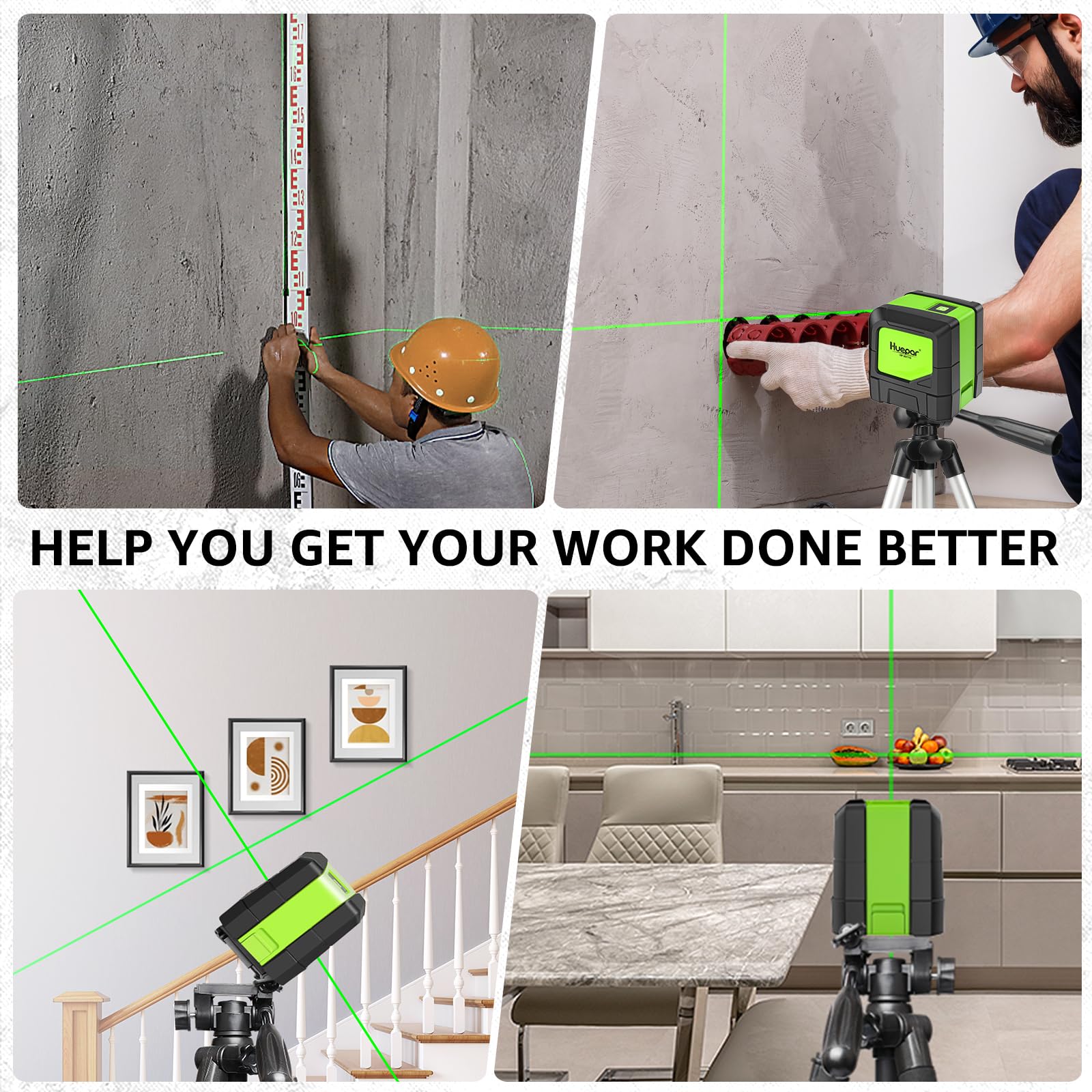 Huepar Laser Level, 100Ft Self Leveling Green Cross Line Laser for Picture Hanging, Tile, Decoration & DIY Construction – 360° Magnetic Base & AA Battery, Indoor Use - Medaid International
