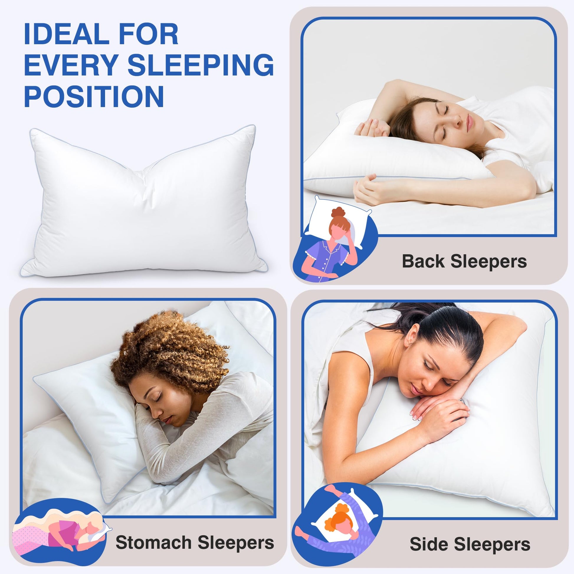 zibroges Goose Feather Pillow Queen Size Pack of 2 - Down Hotel Bed Pillows for Sleeping, Soft 600 Thread Count Cotton Cover, Fluffy Support Surround Fill Polyester for Back, Stomach, Side Sleepers - Medaid International