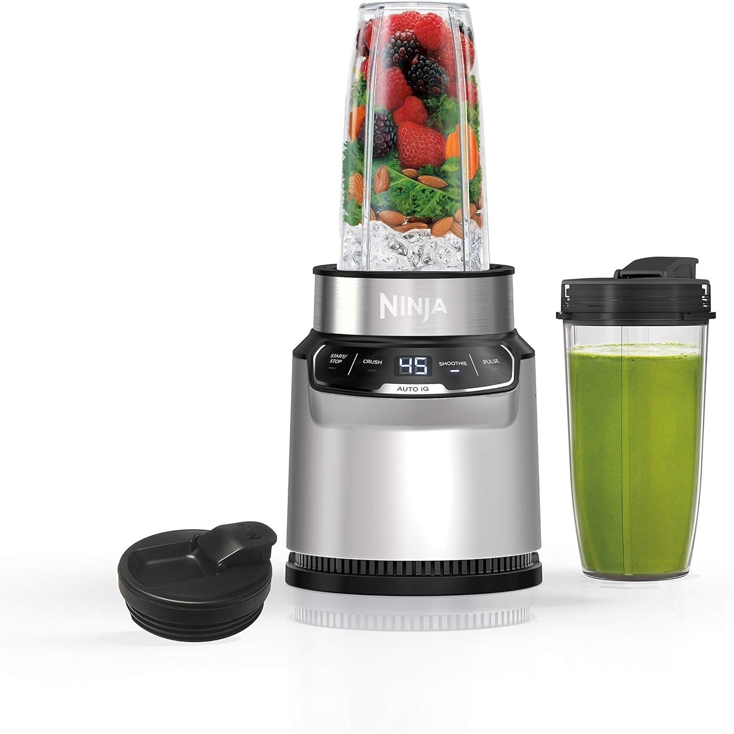 Ninja Fit Compact Personal Blender, Portable Blender for-Smoothies, Shakes, Food Prep, and Frozen Blending, 700-Watt Base, (2) 16-oz. Cups and Spout Lids, Black QB3001SS - Medaid - Lebanon