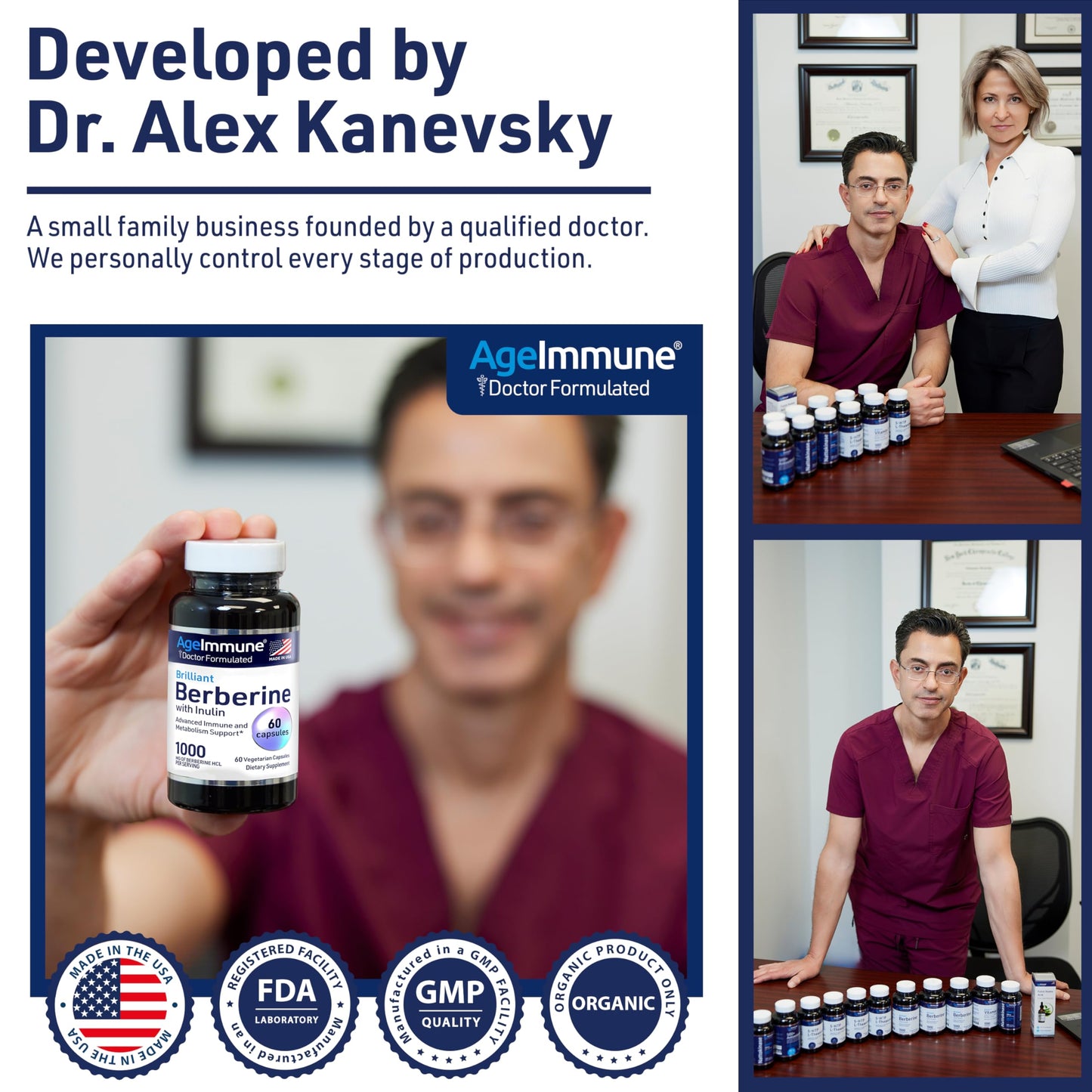 AgeImmune Berberine 1000mg Supplement Complex with Inulin Prebiotic - Each Capsule Contains Berberine 500mg - Doctor Formulated Supplements for High Absorption. - Medaid International