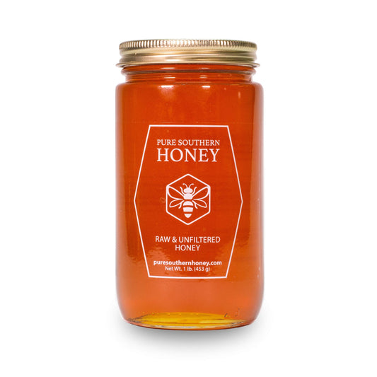 100% Authentic, USA - Made Raw Unfiltered Honey, Made by Pure Southern Honey [ 1 lb] - Unheated - Non - GMO, No Additives, All - Natural Sweetener- Environmental-Friendly Glass Jar - Medaid International