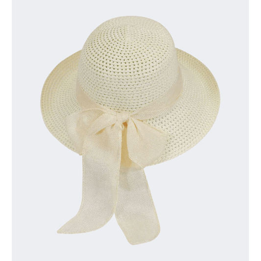 Stamion Floppy Short Ribbon With Turned Up Brim Women Beach Hat Off White - Medaid International