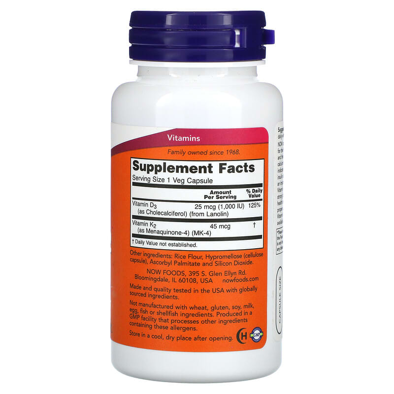 NOW Foods, Vitamin D-3 & K-2, 120 Veg Capsules - Medaid International
