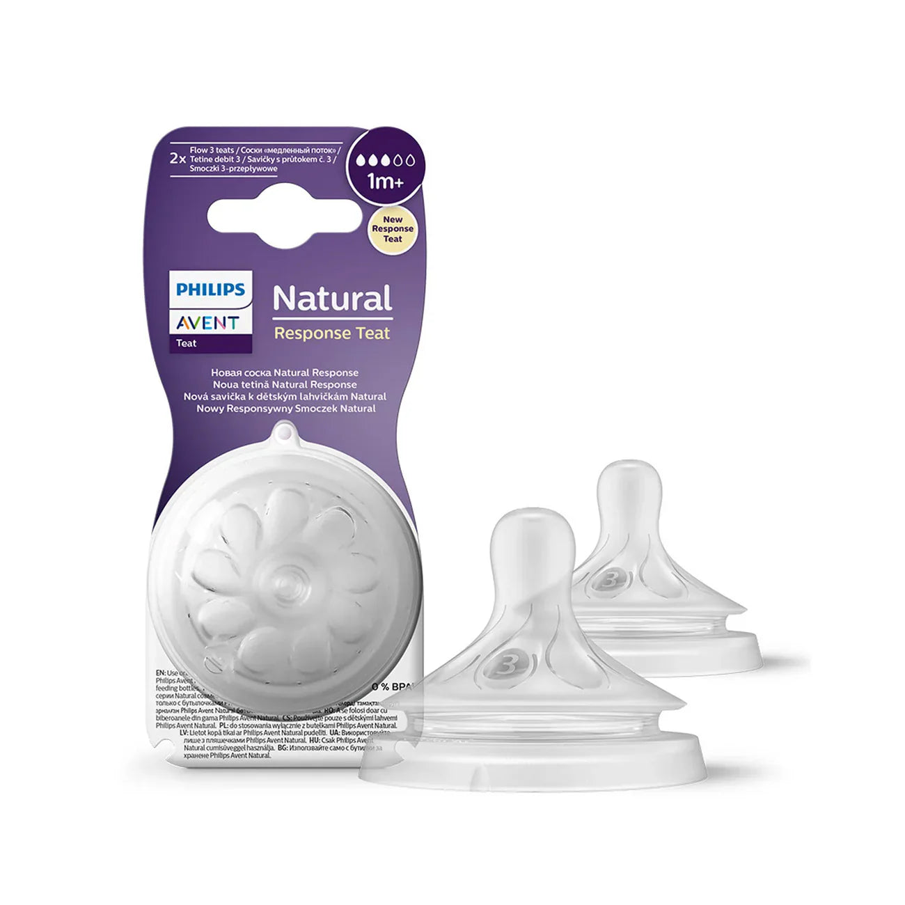 avent 2 natural teats slow flow 3 holes - 0m+ 963/02